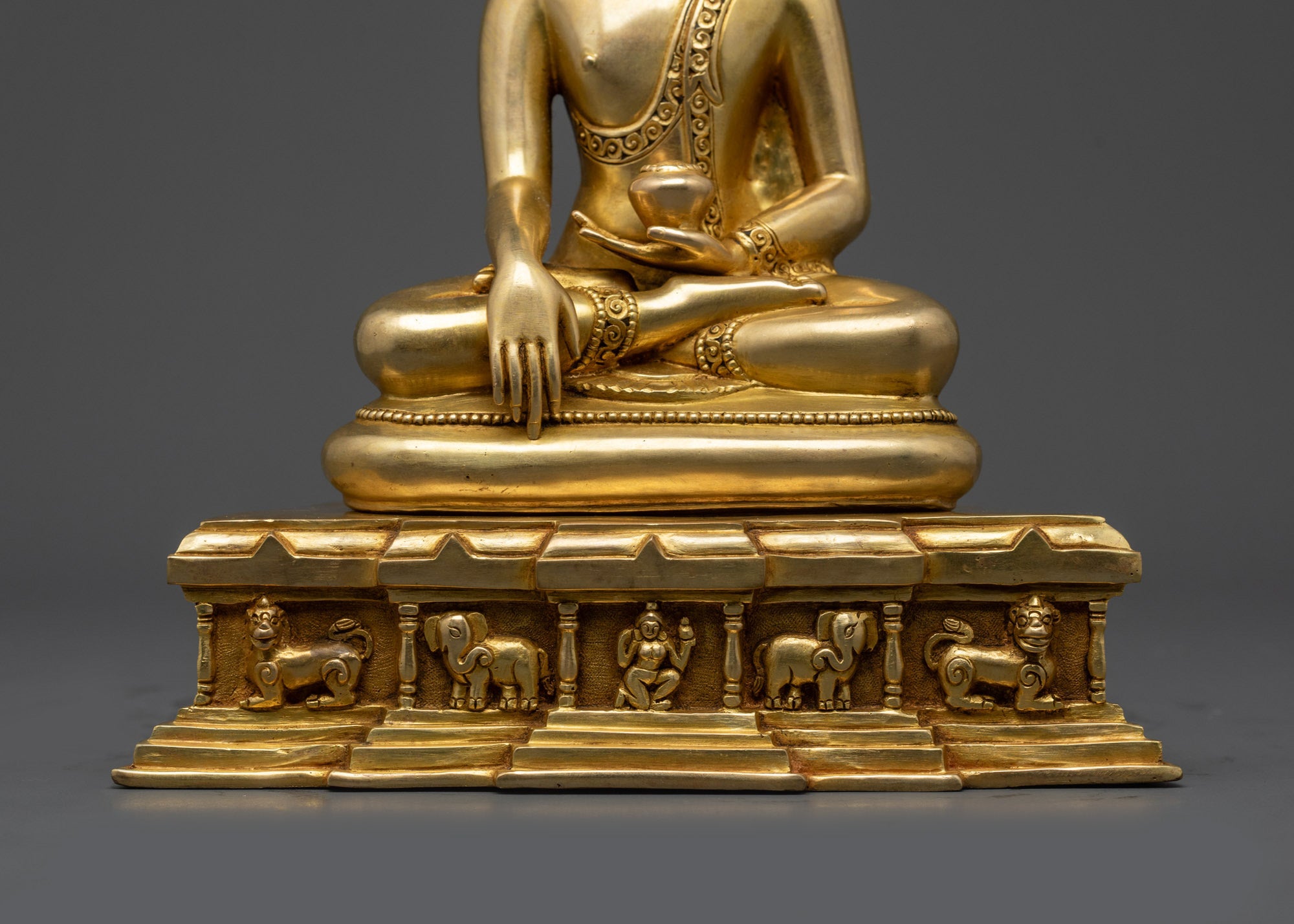 Sacred Gold Fire-Gilded Shakyamuni Buddha Sculpture | Spiritual Art
