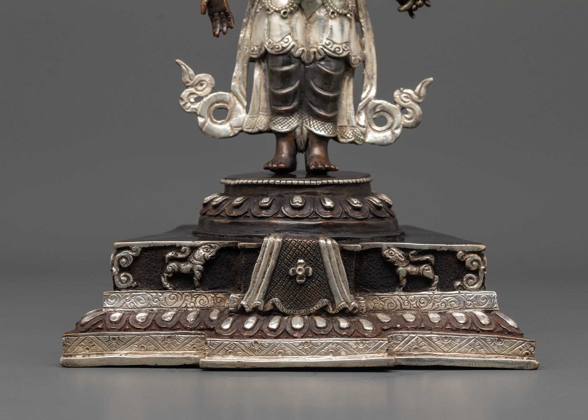 Oxidized Copper Lokeshwor Statue with Silver Plating