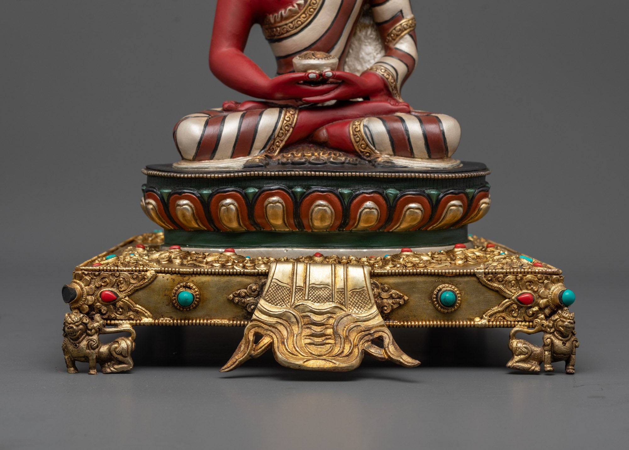 Beautiful Hand-carved Colored Amitabha Buddha Statue with Throne