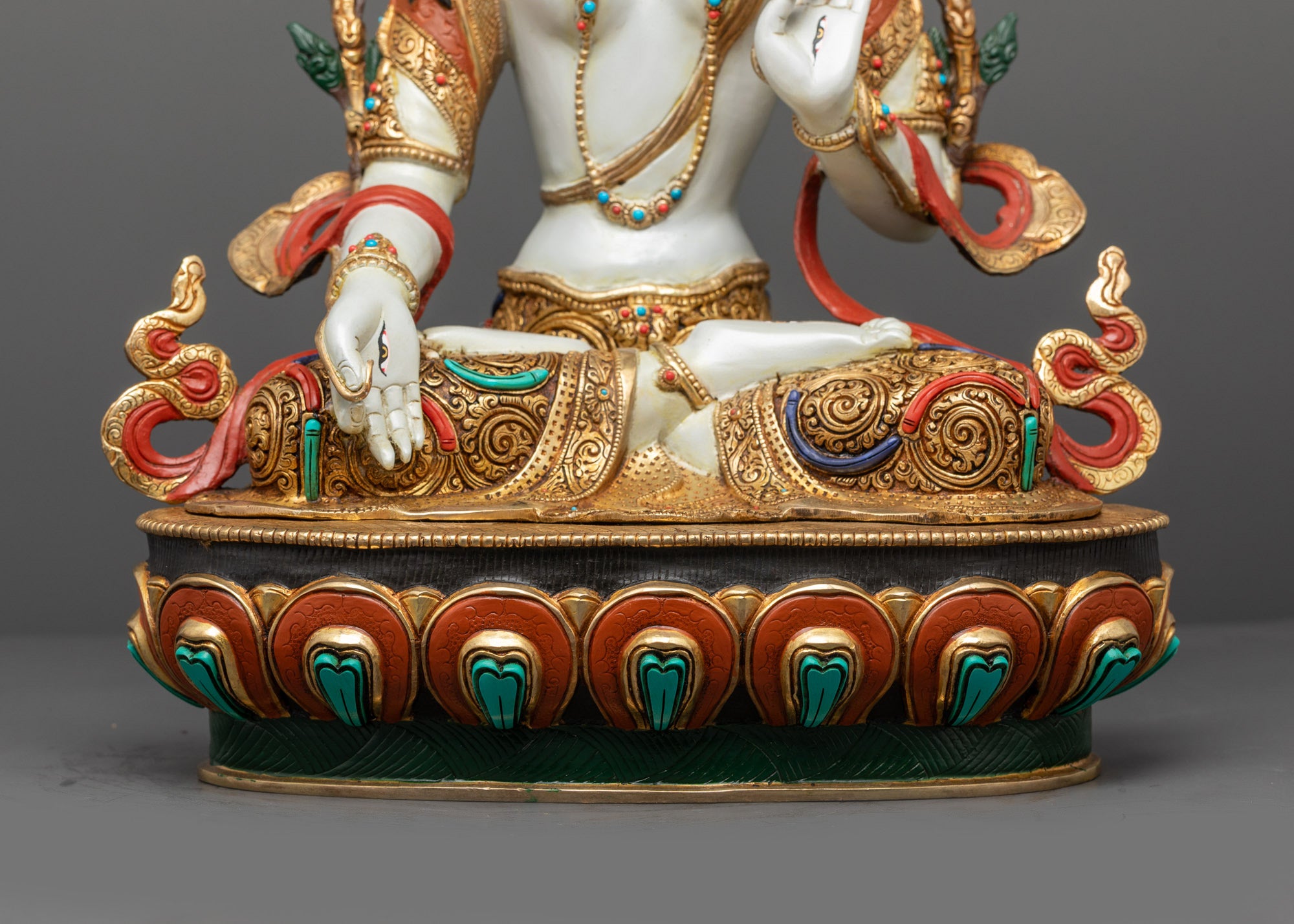Nepalese Coloured White Tara Statue | Traditional Sacred Sculpture