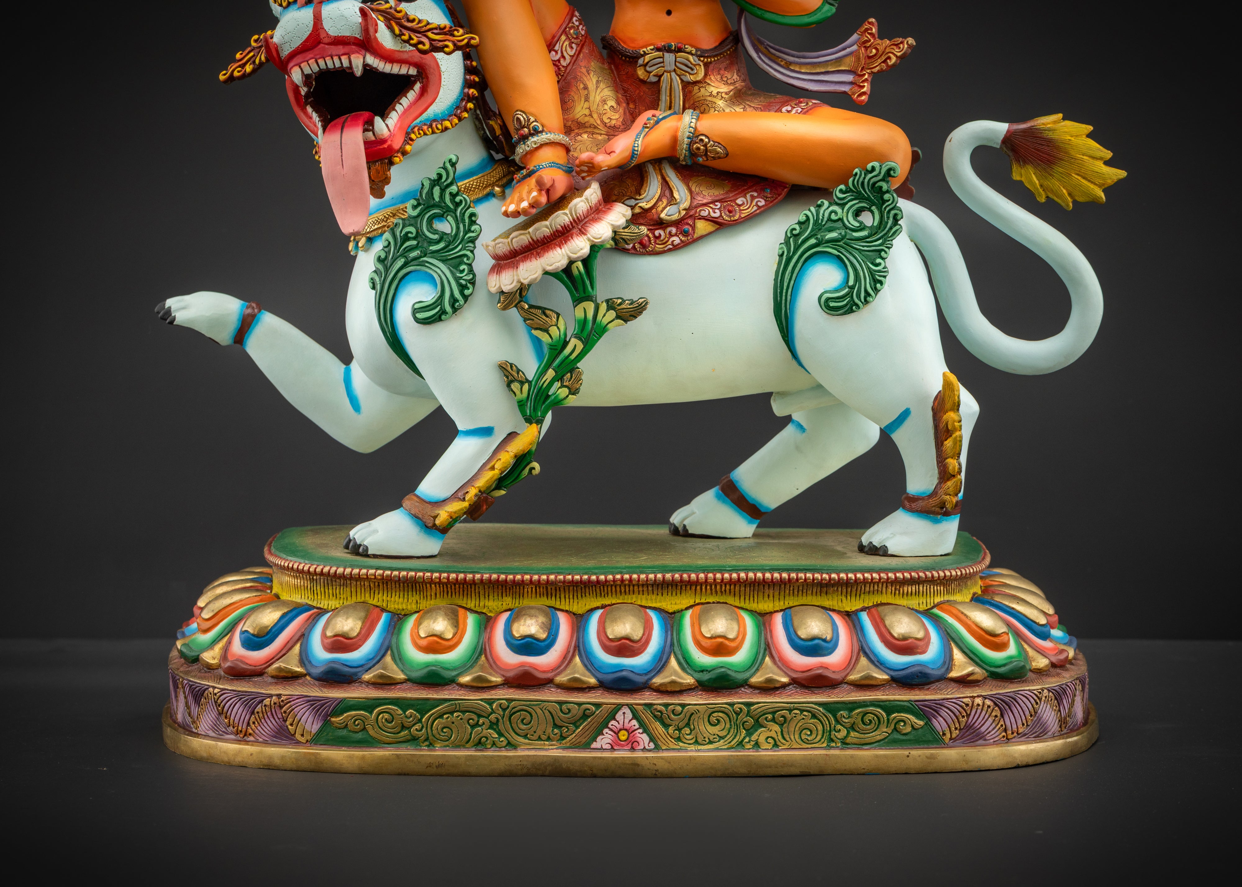 Manjushri Statue Seated on Snow Lion | Hand-Painted Wisdom Deity