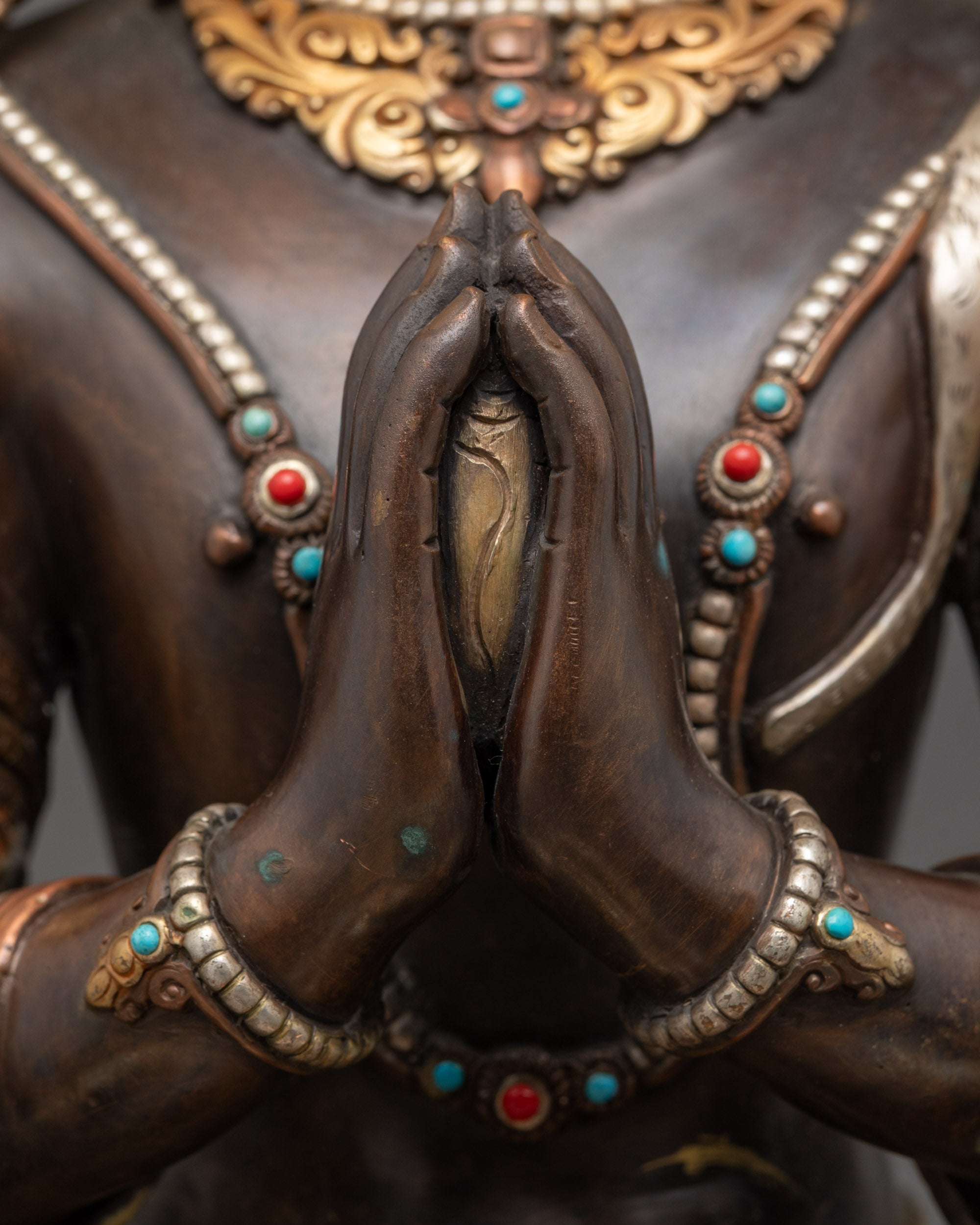 Oxidized Four-Armed Chenrezig Sculpture | Handcrafted Buddhist Art