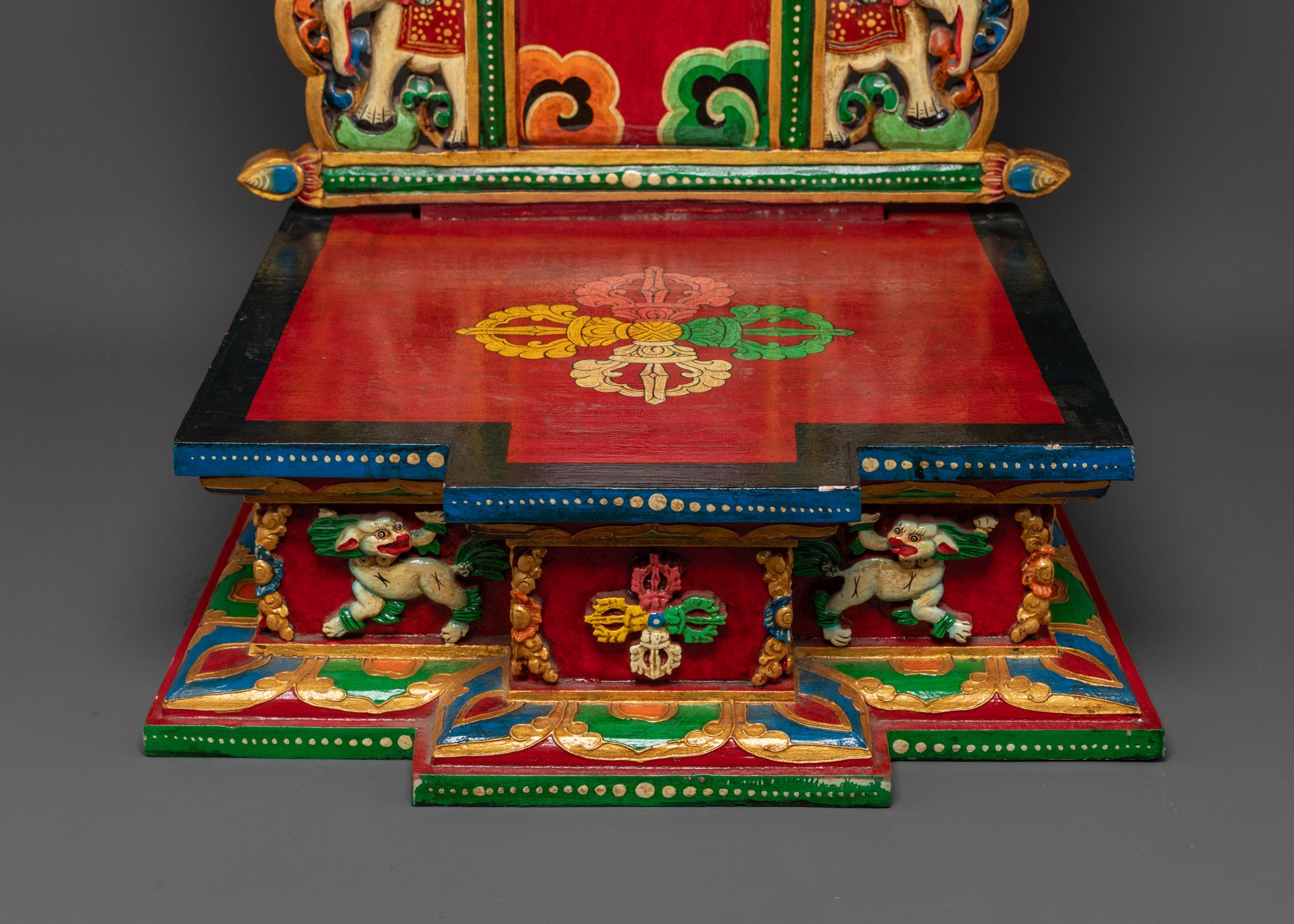 Handcrafted Buddhist Throne | Intricate Nepalese Statue Seat for Shrines