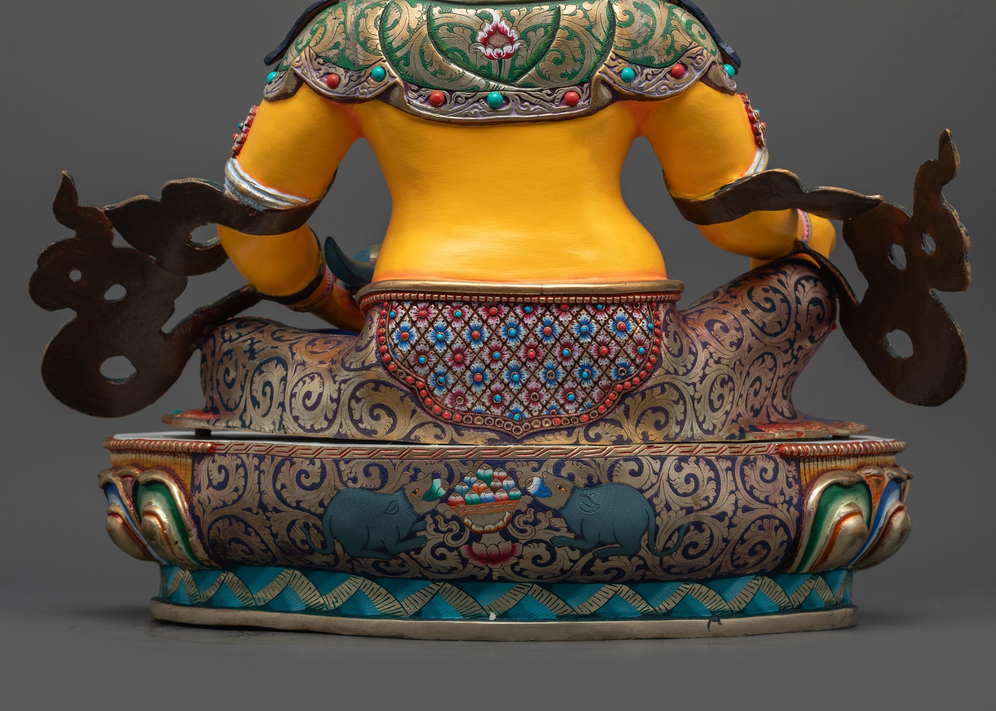 Radiant Yellow Dzambhala Sculpture | Handmade Statue of Lord of Wealth