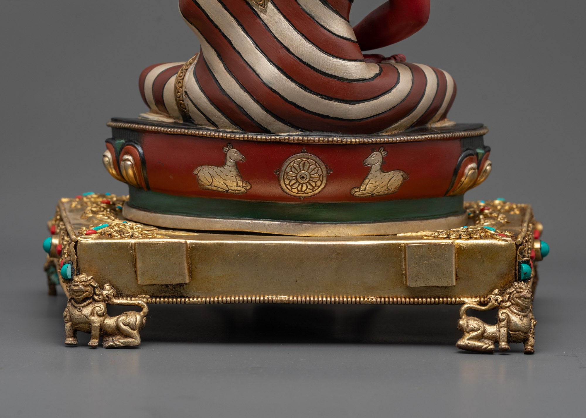 Beautiful Hand-carved Colored Amitabha Buddha Statue with Throne
