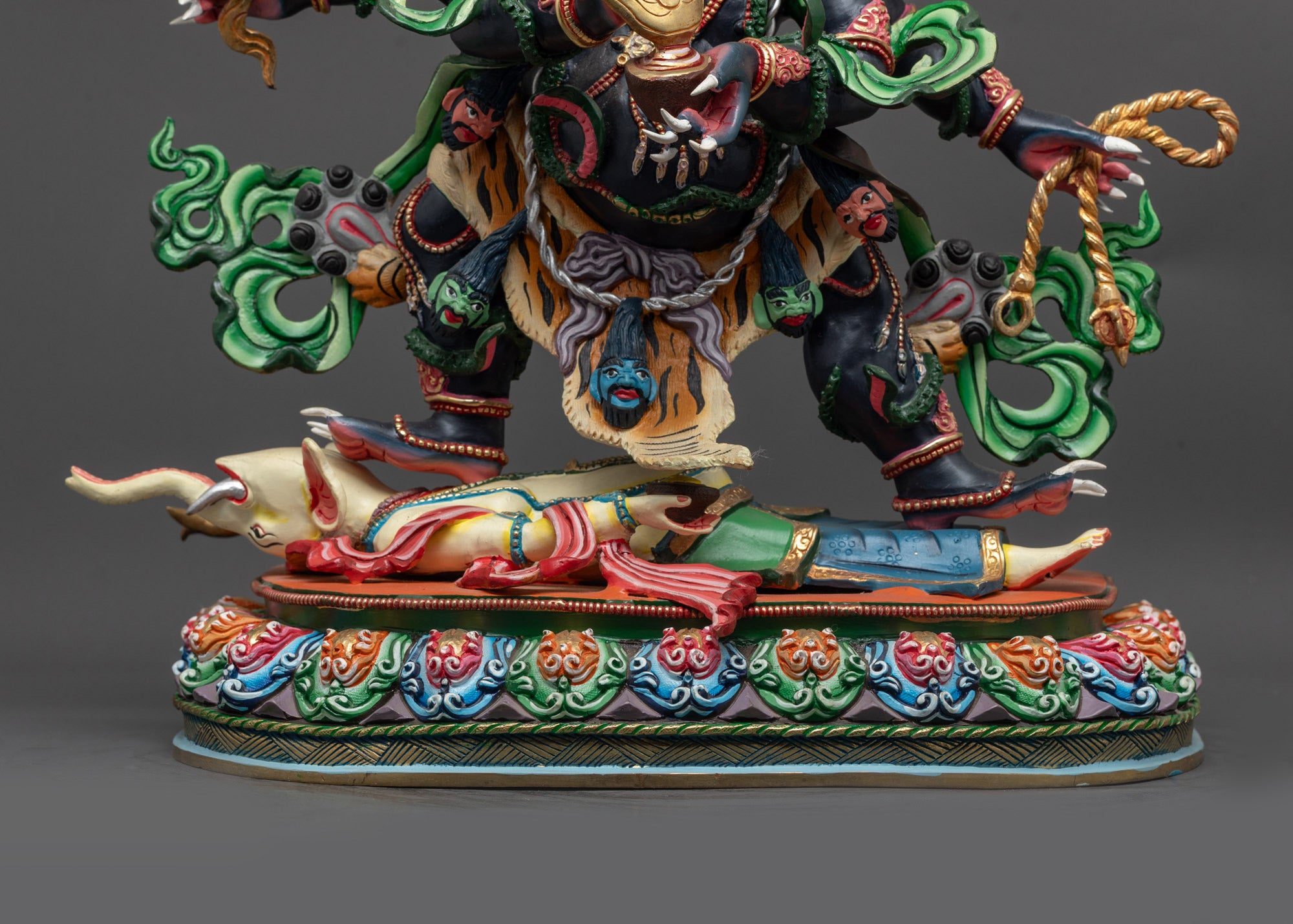Handcrafted Six-Armed Mahakala Statue | Fierce Dark Blue Protector