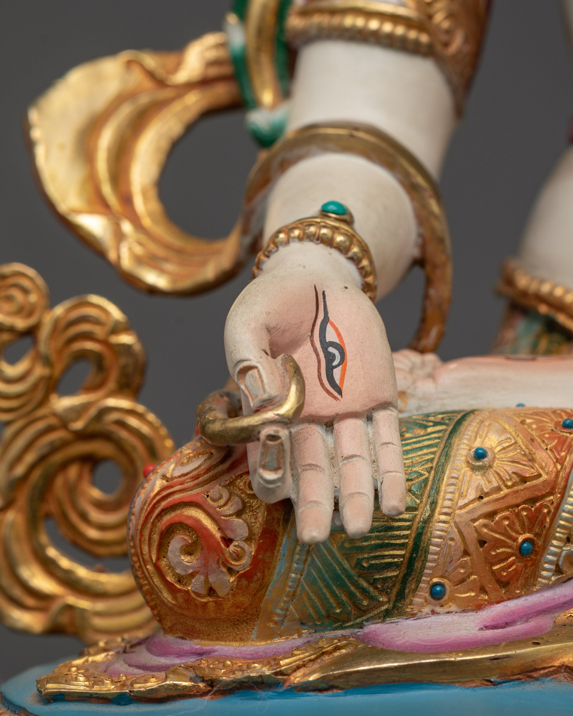 Beautifully Colored Tibetan Healing White Tara Statue