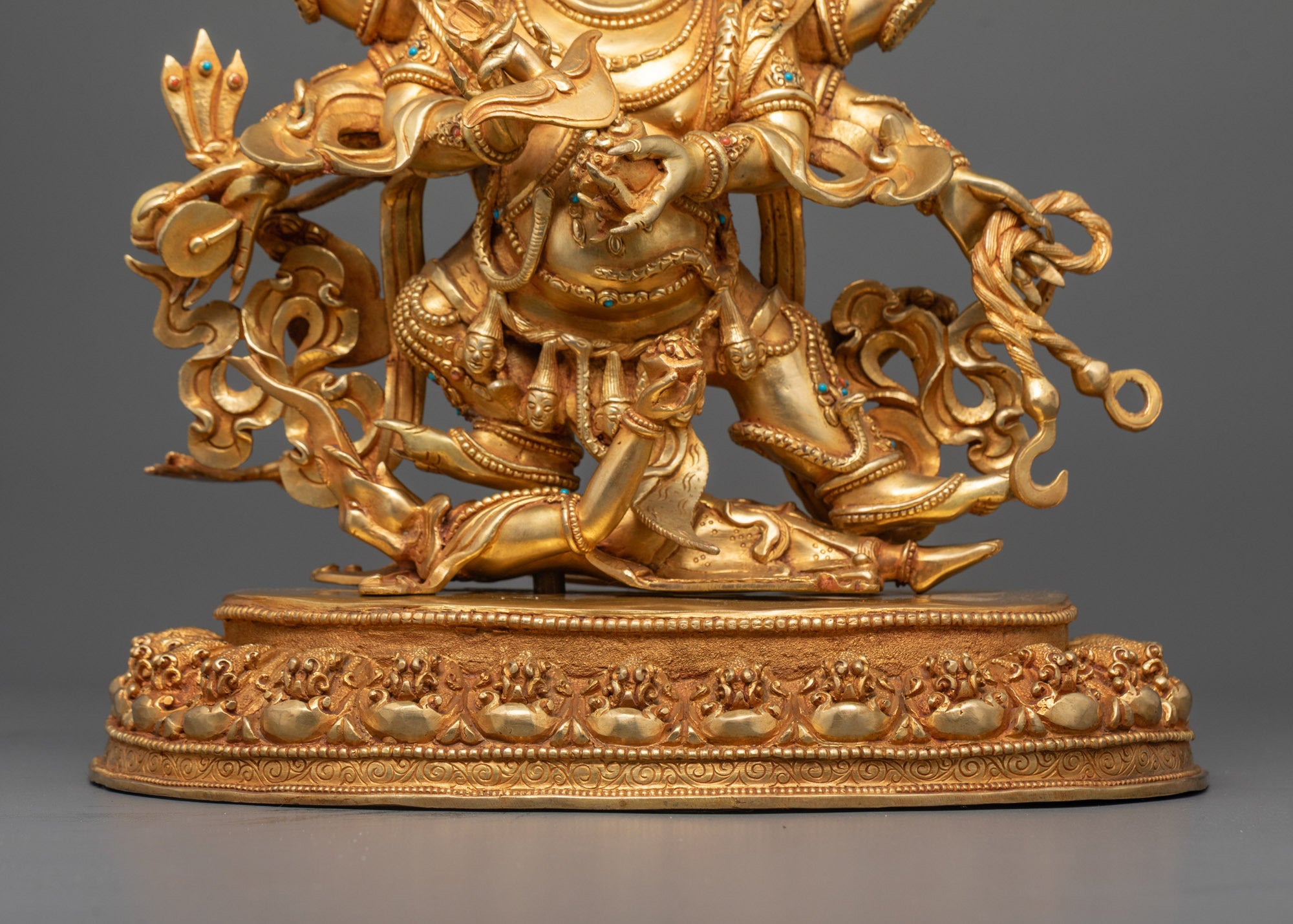 Six Armed Mahakala Sculpture | Hand-Carved Buddhist Wrathful Deity