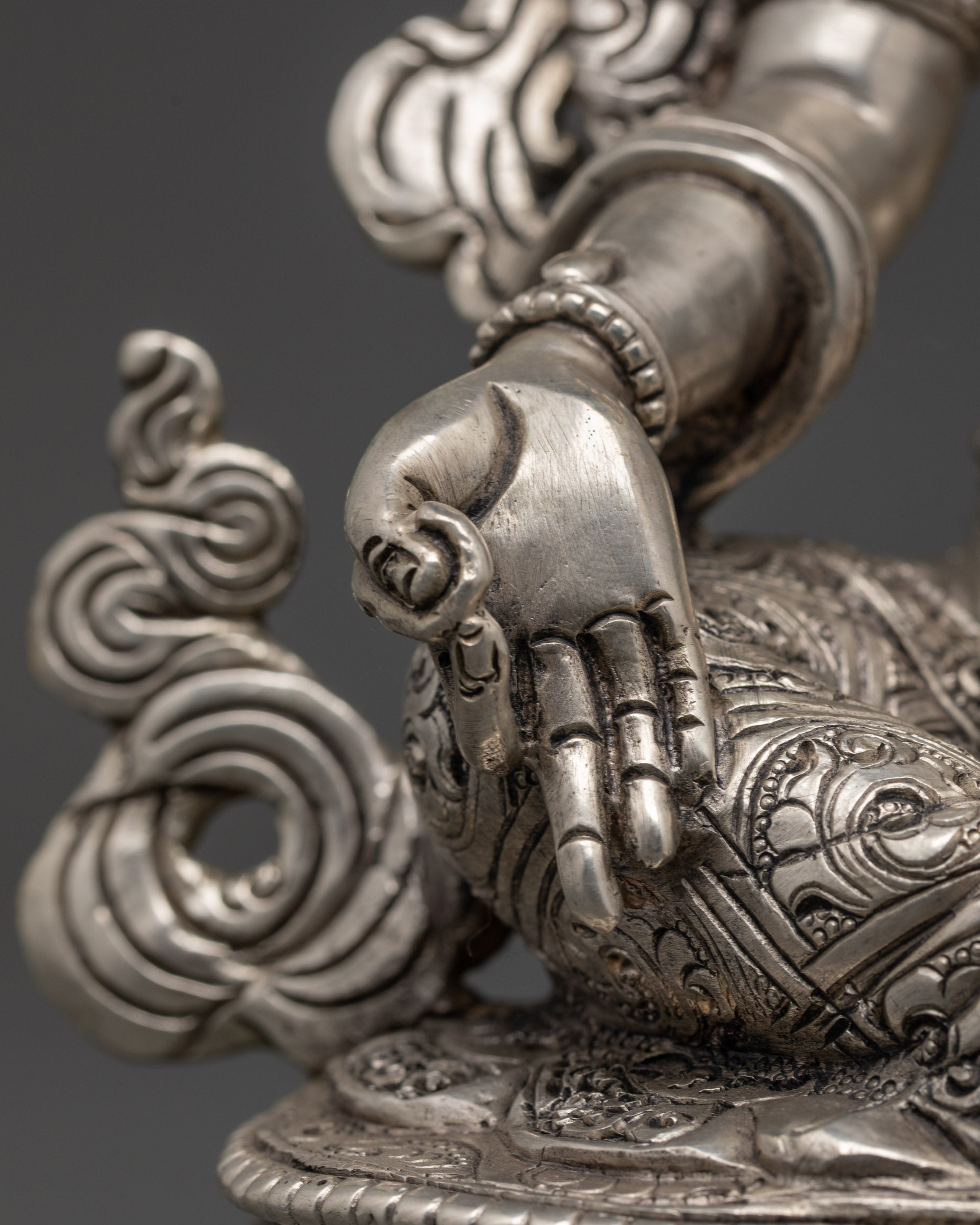 Nepal Handmade Silver-Plated Green Tara Statue