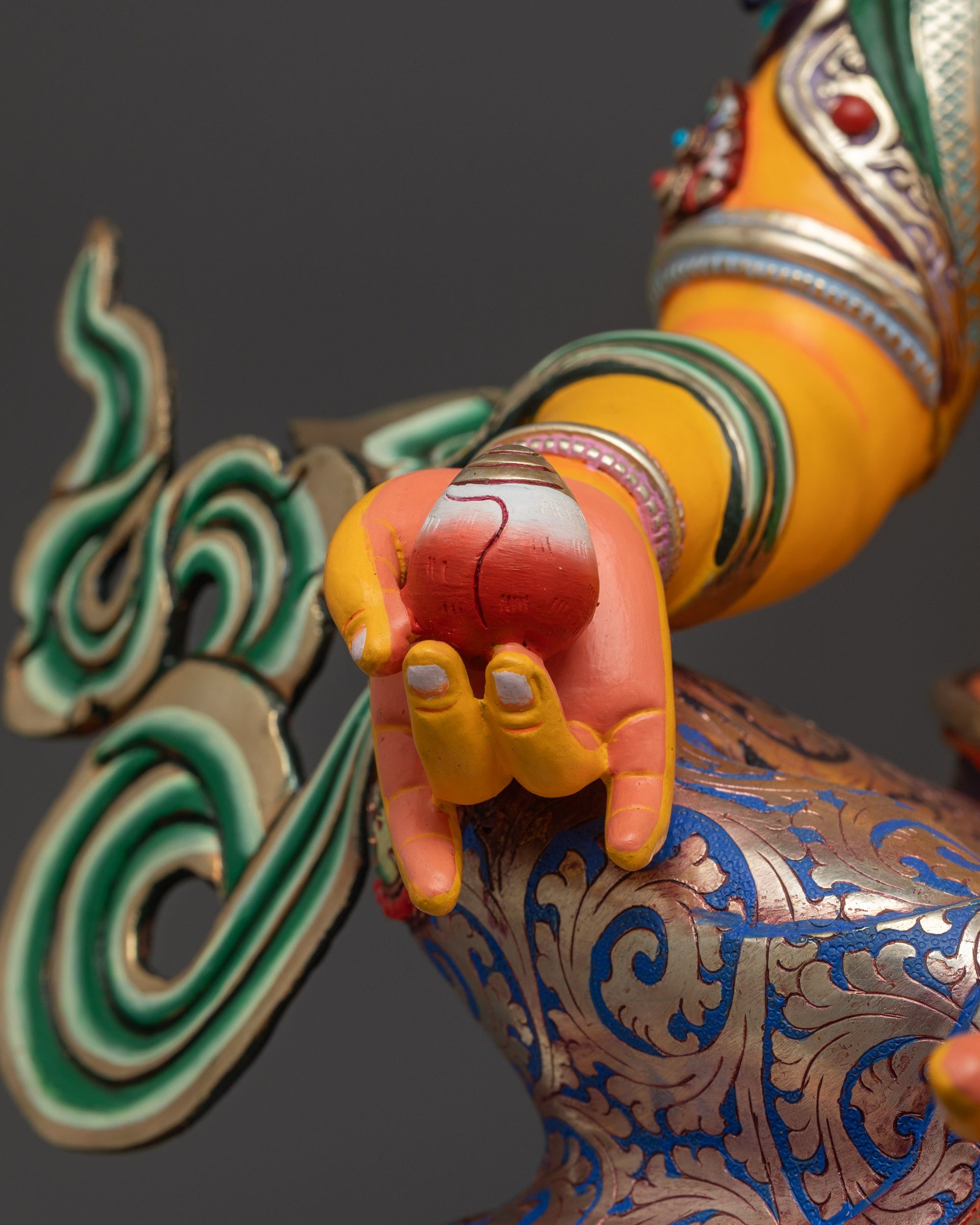 Radiant Yellow Dzambhala Sculpture | Handmade Statue of Lord of Wealth