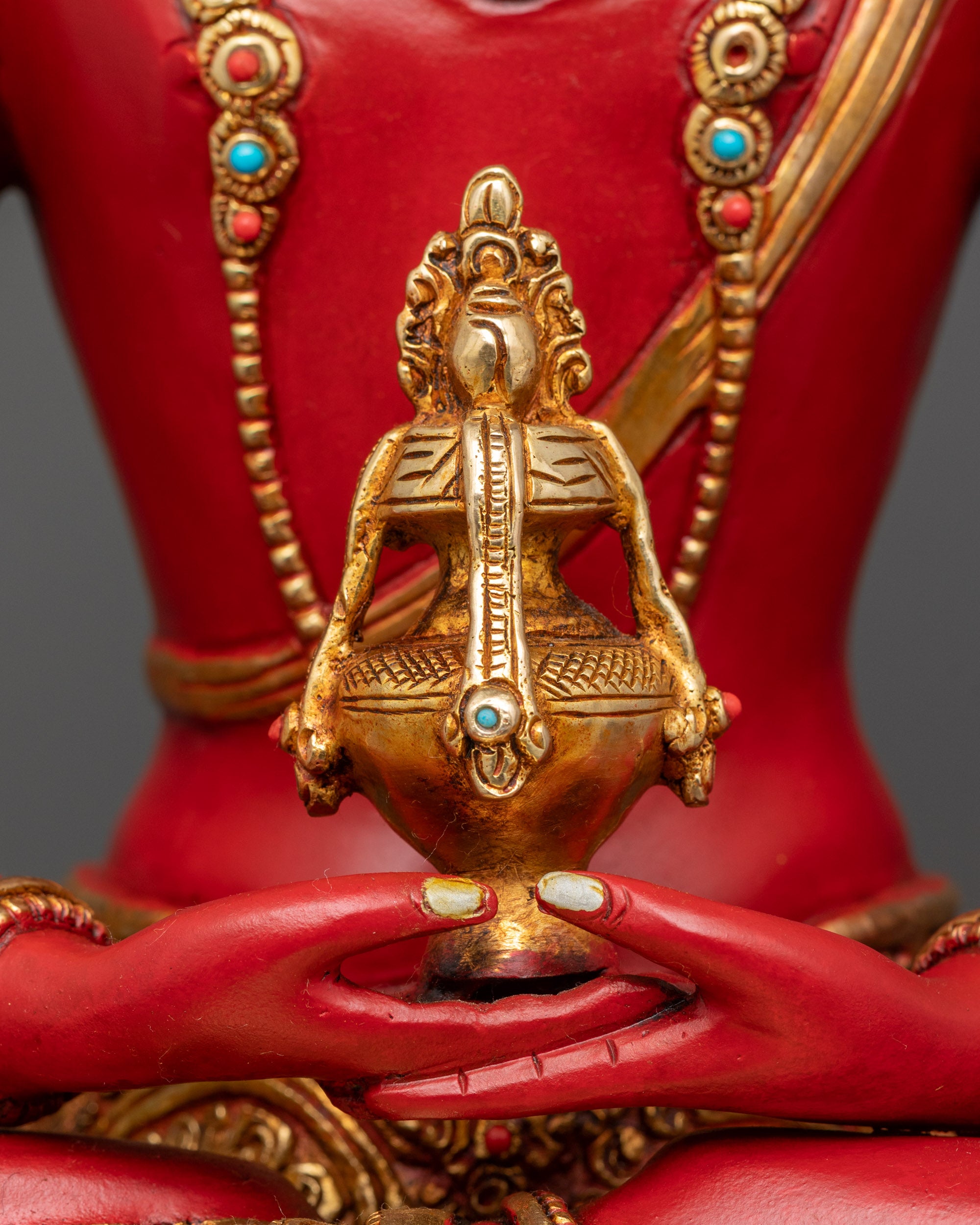 Red Hued Amitayus Statue | Nepalese Buddhist Sculpture for Longevity