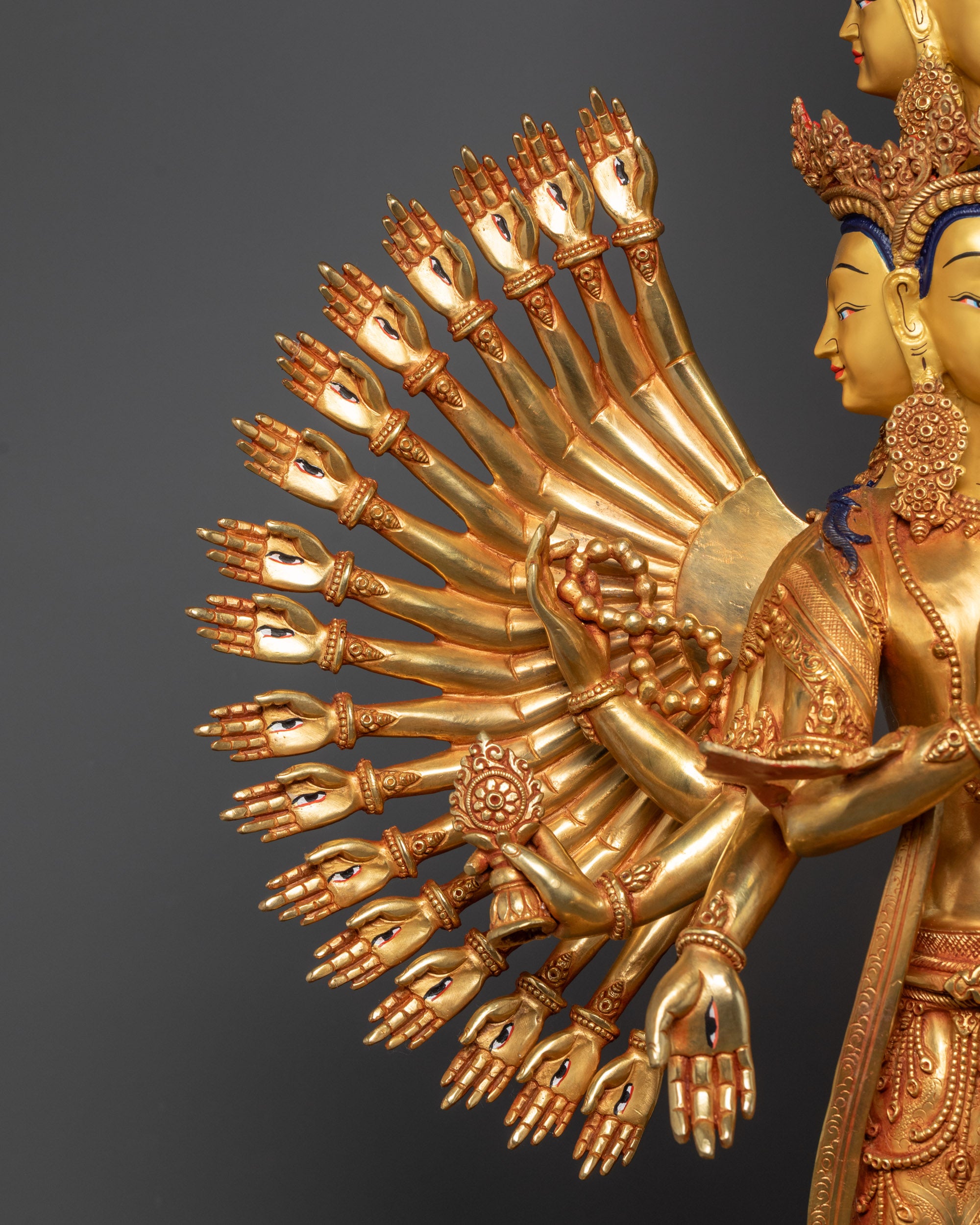 1000-Armed Chenrezig Statue | 24K Gold-Gilded Buddhist Deity Sculpture