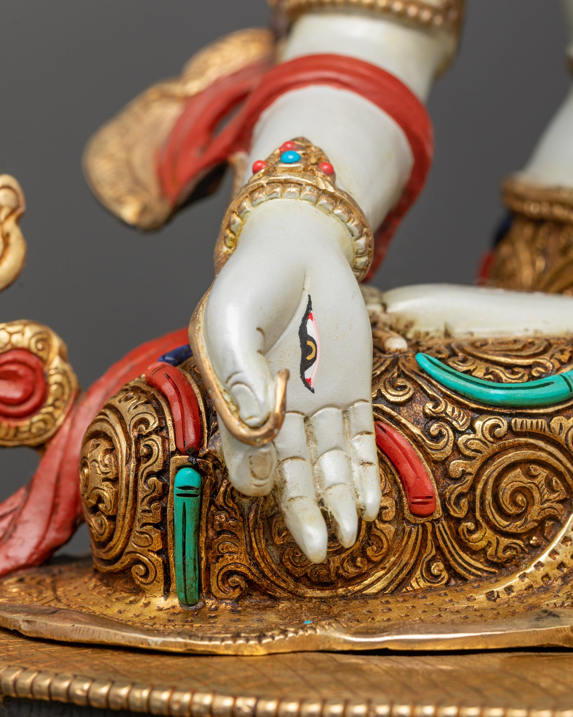 Nepalese Coloured White Tara Statue | Traditional Sacred Sculpture