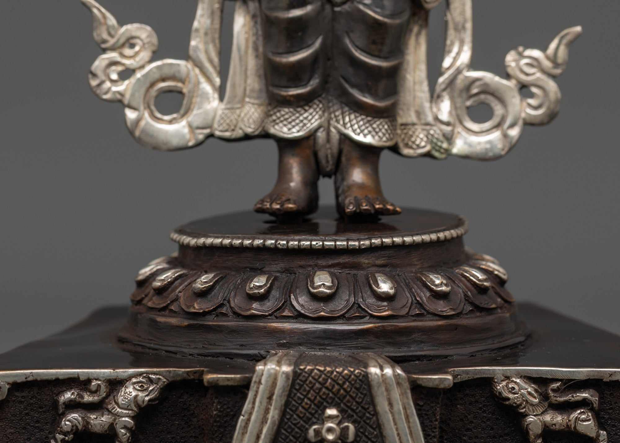 Oxidized Copper Lokeshwor Statue with Silver Plating