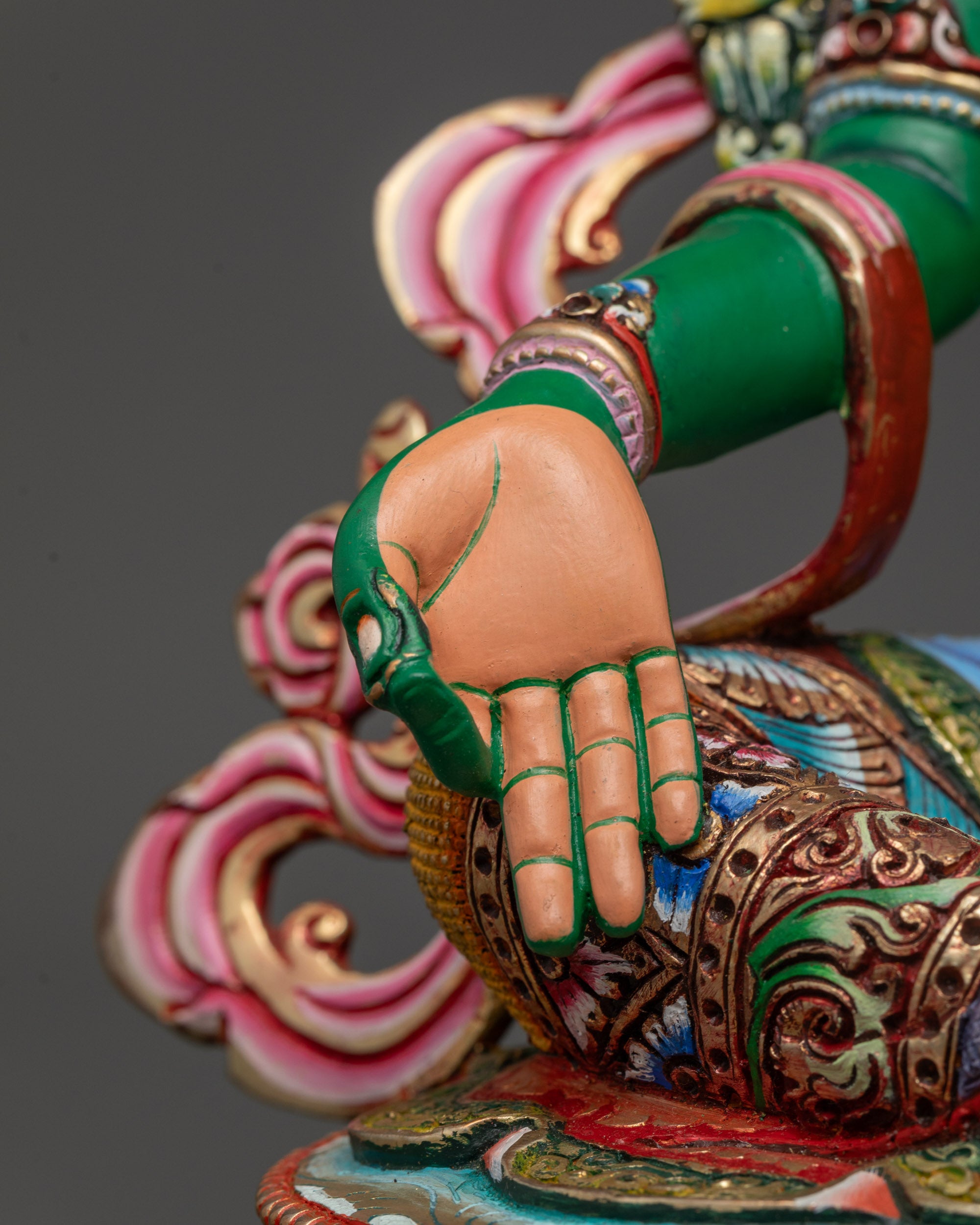 Coloured Green Tara Statue | Peaceful Nepalese Meditation Sculpture