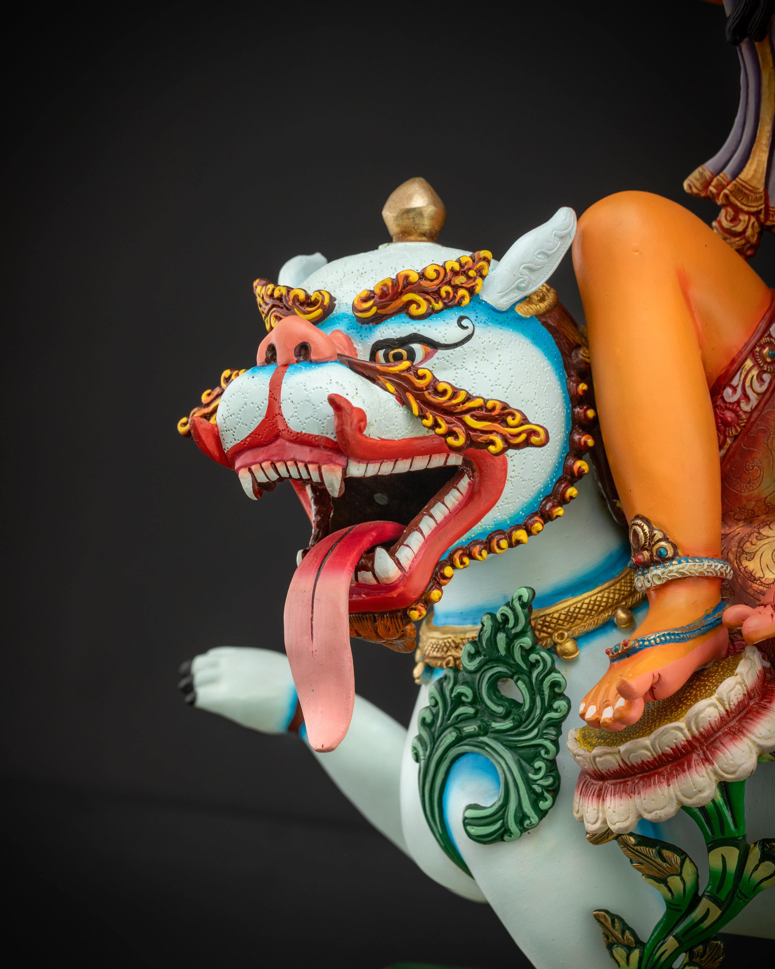 Manjushri Statue Seated on Snow Lion | Hand-Painted Wisdom Deity