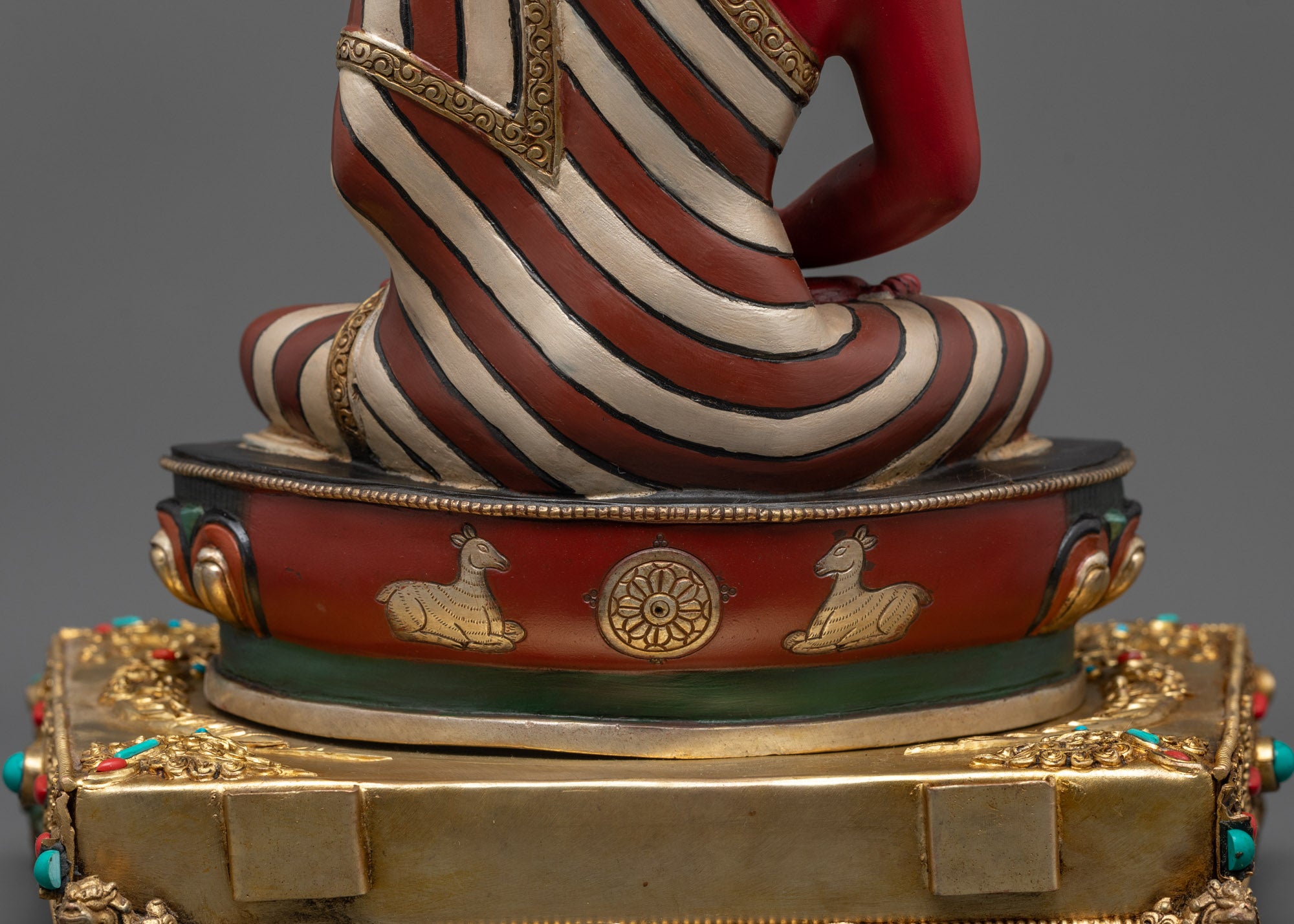Beautiful Hand-carved Colored Amitabha Buddha Statue with Throne