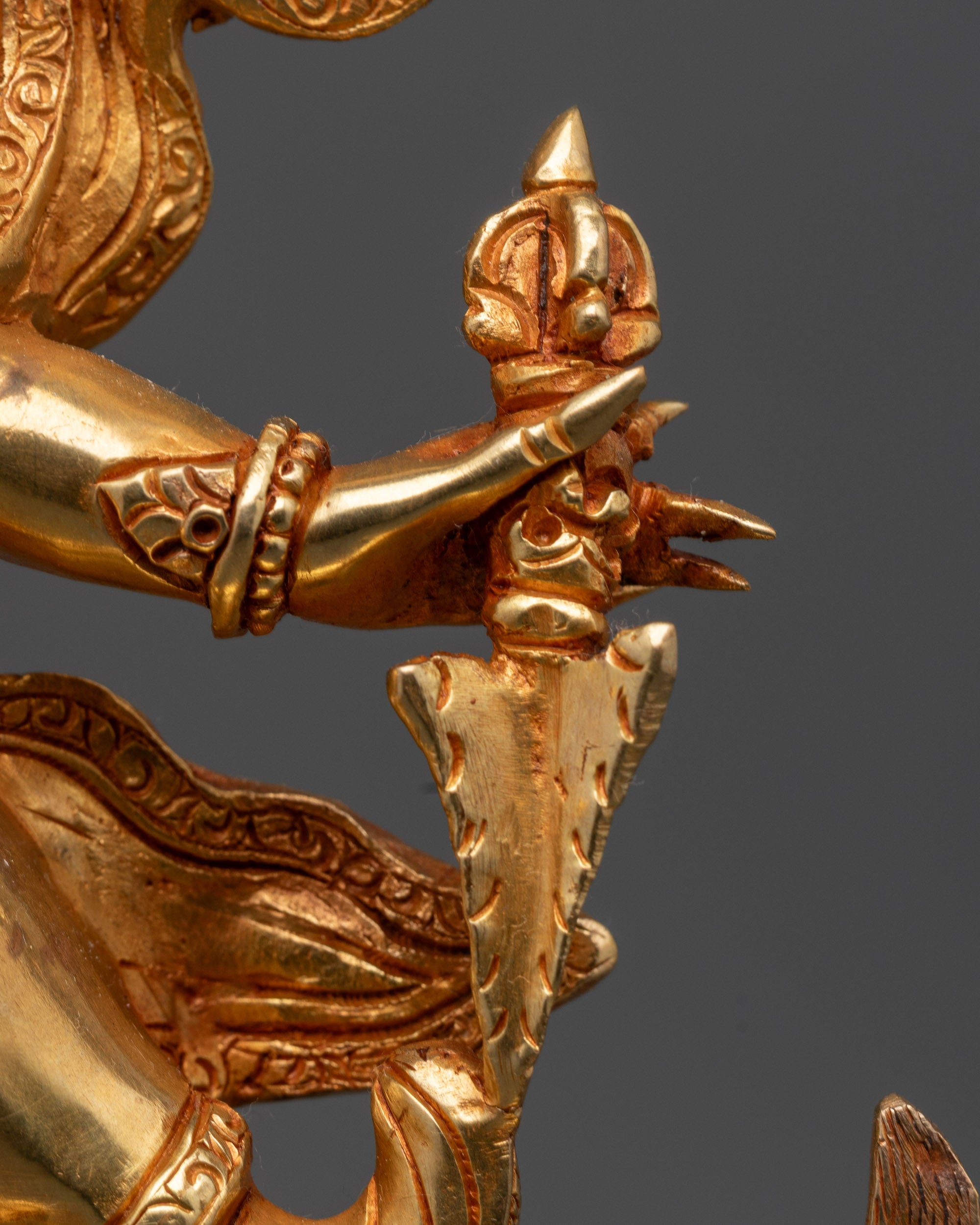 Wrathful Protector Dorje Drolo Sculpture | 24K Gold-Fire Gilded Statue
