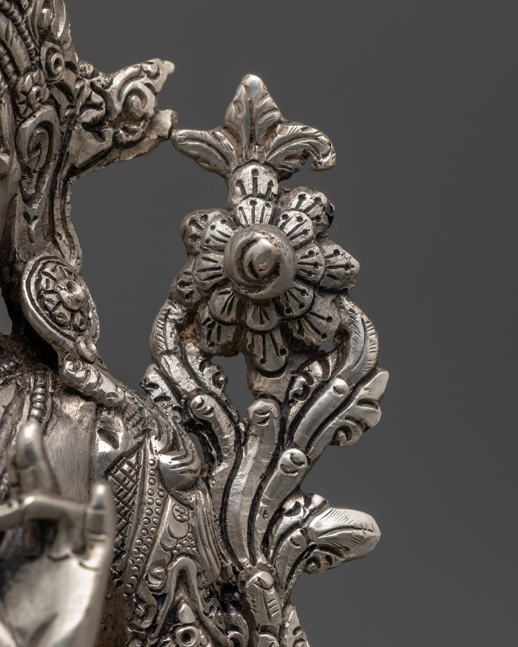Nepal Handmade Silver-Plated Green Tara Statue