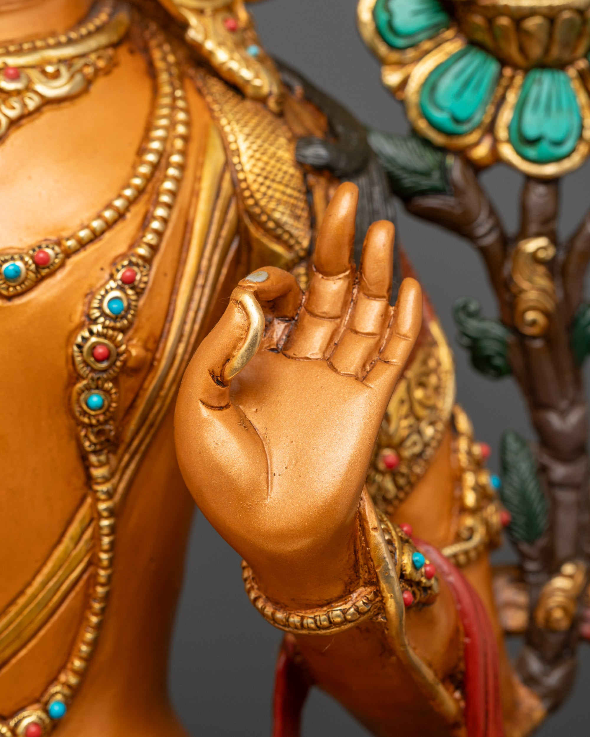 Coloured Manjushri Statue | Handcrafted Nepalese Bodhisattva Sculpture