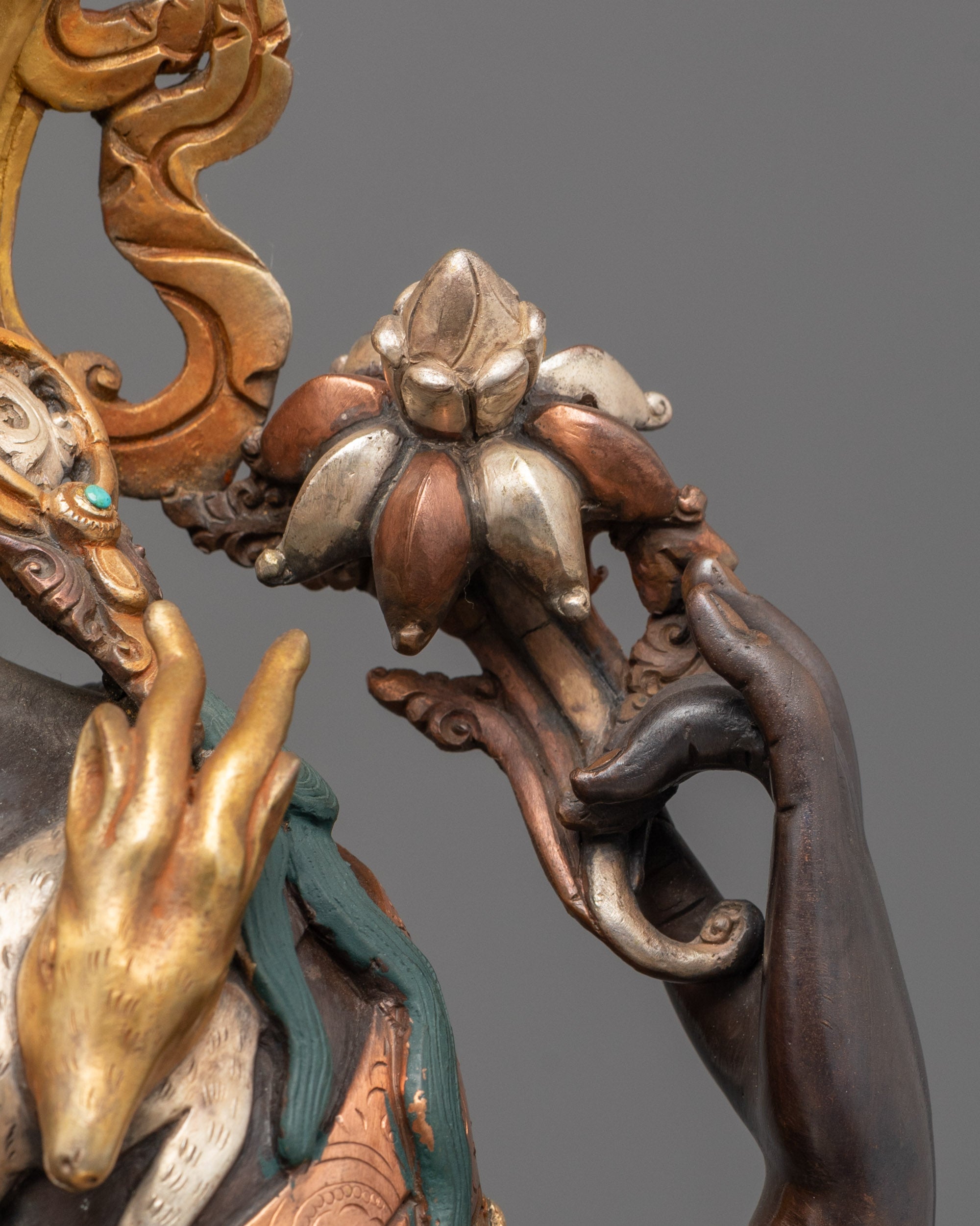 Oxidized Four-Armed Chenrezig Sculpture | Handcrafted Buddhist Art
