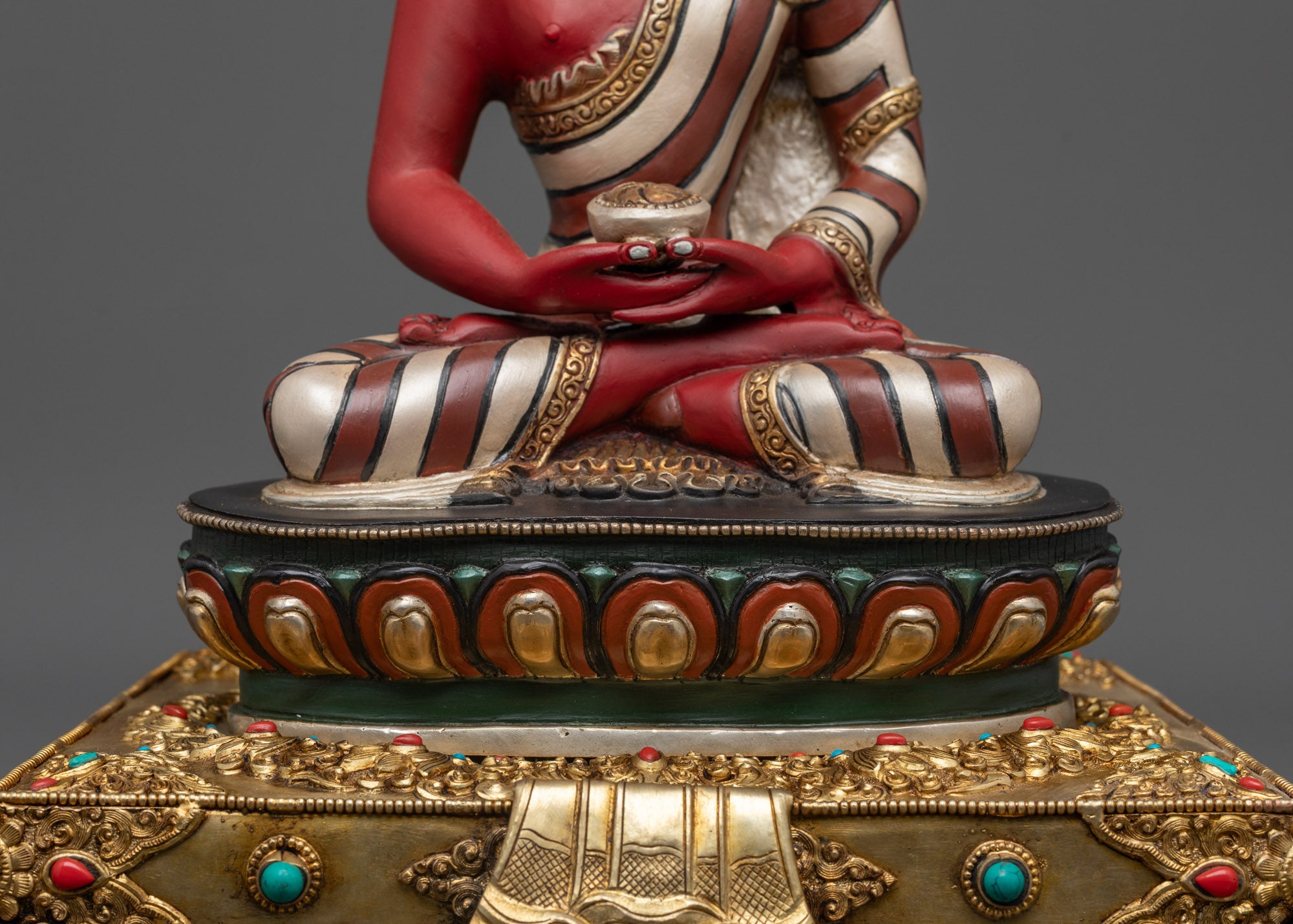 Beautiful Hand-carved Colored Amitabha Buddha Statue with Throne