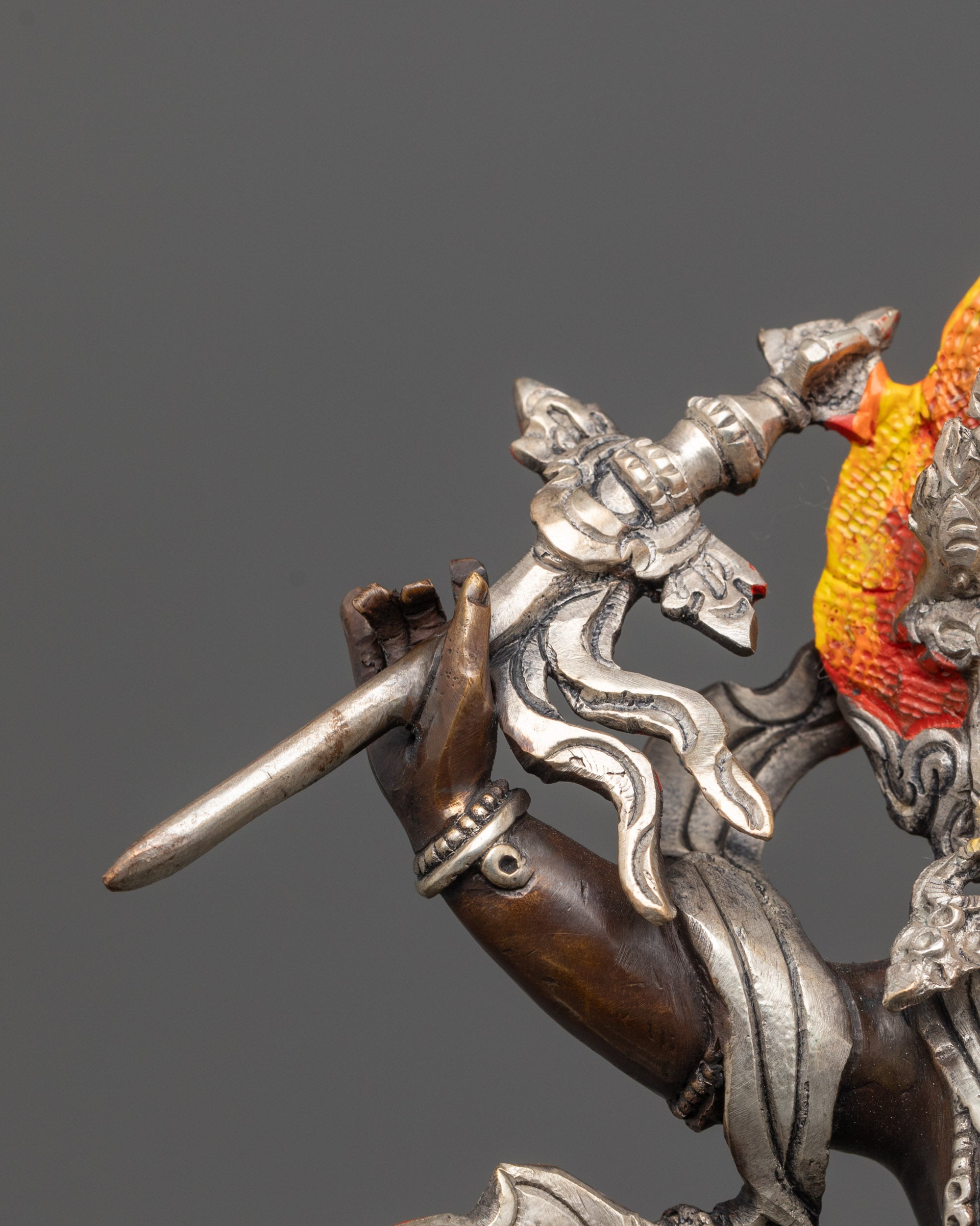 Hand-Finished White Dzambhala Statue | Authentic Oxidized Copper Craft