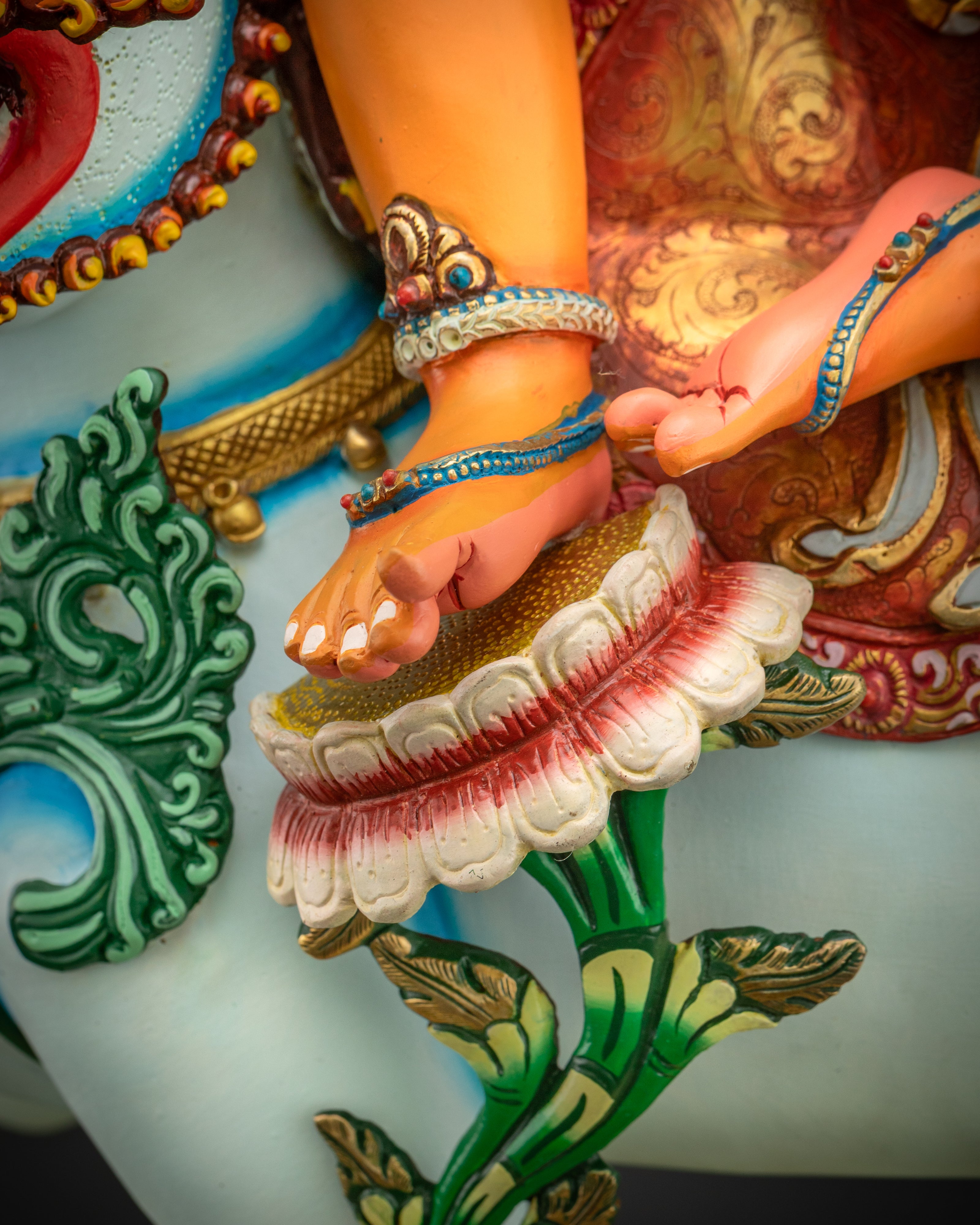 Manjushri Statue Seated on Snow Lion | Hand-Painted Wisdom Deity