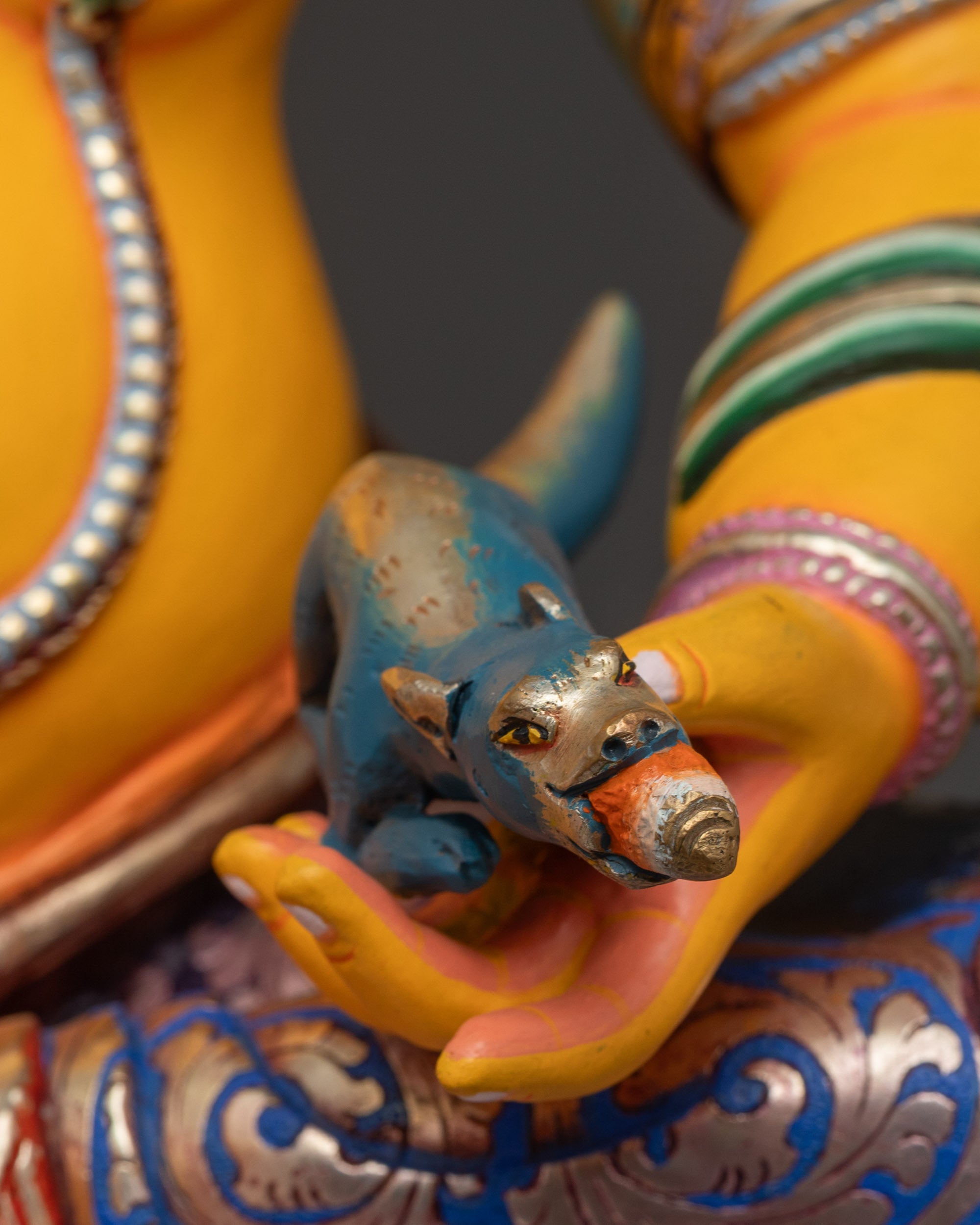 Radiant Yellow Dzambhala Sculpture | Handmade Statue of Lord of Wealth