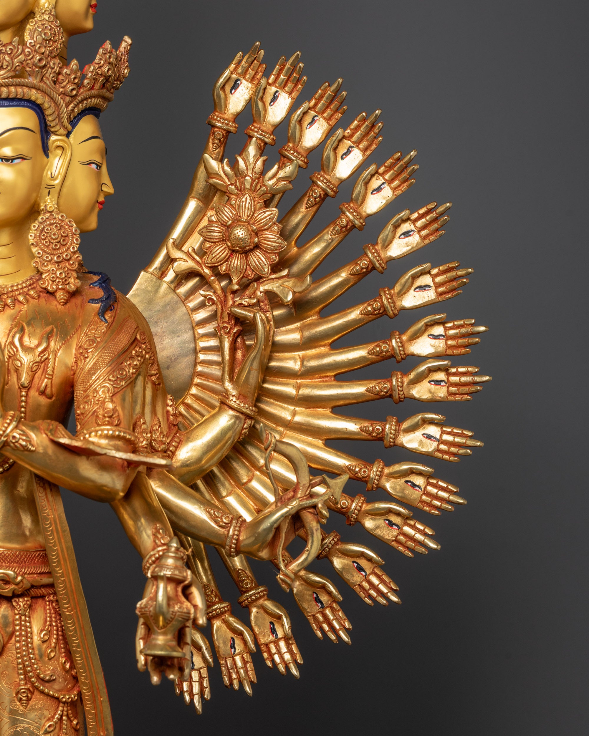 1000-Armed Chenrezig Statue | 24K Gold-Gilded Buddhist Deity Sculpture