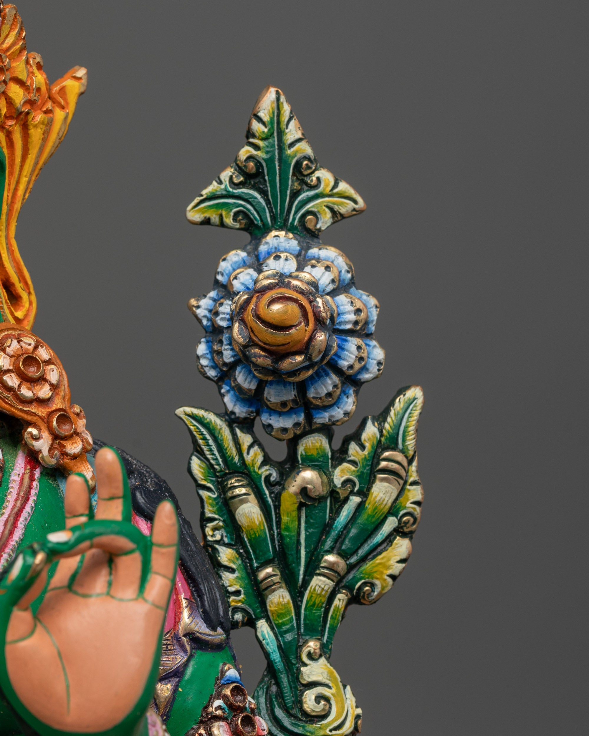 Coloured Green Tara Statue | Peaceful Nepalese Meditation Sculpture
