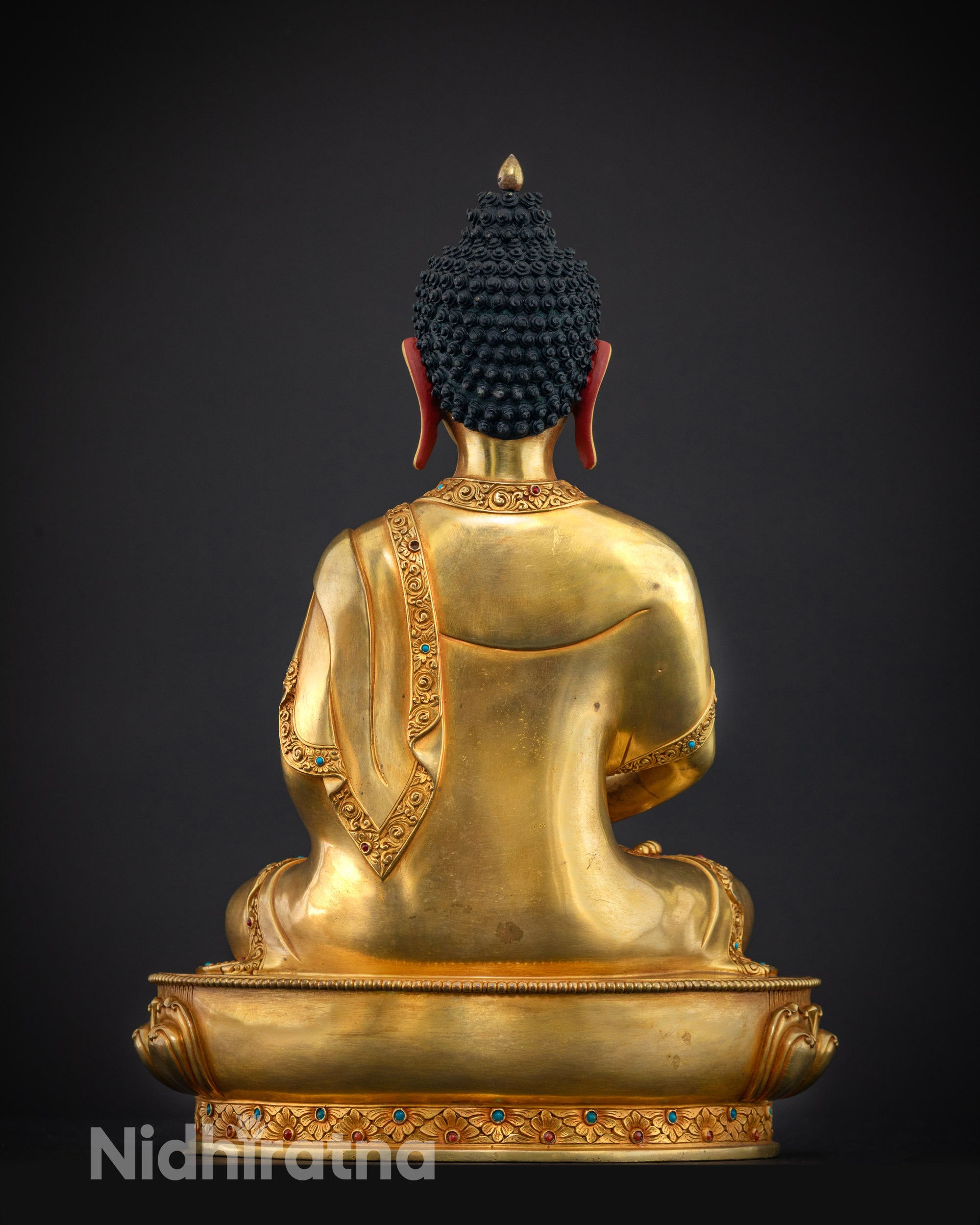 back view Amitabha Buddha statue handcrafted copper timeless Buddhist art from Nepal