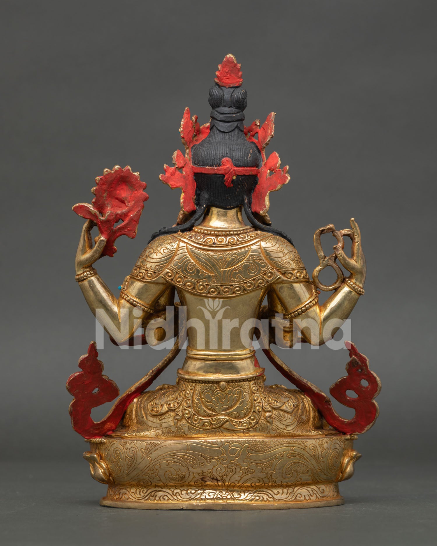 Chenrezig bodhisattva statue showing intricate himalayan buddhist artistry and details.
