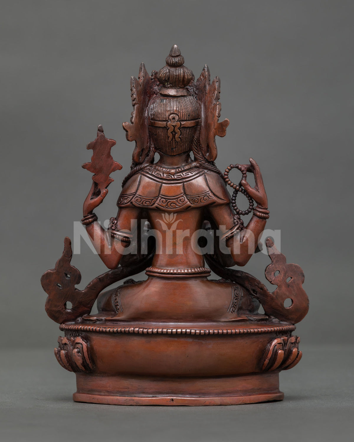 Chenrezig copper statue for buddhist altar meditation space and prayer room.