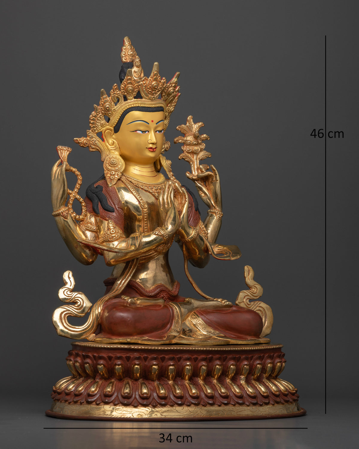 Chenrezig Statue Holding Crystal Mala and Lotus Flower in Prayer Mudra
