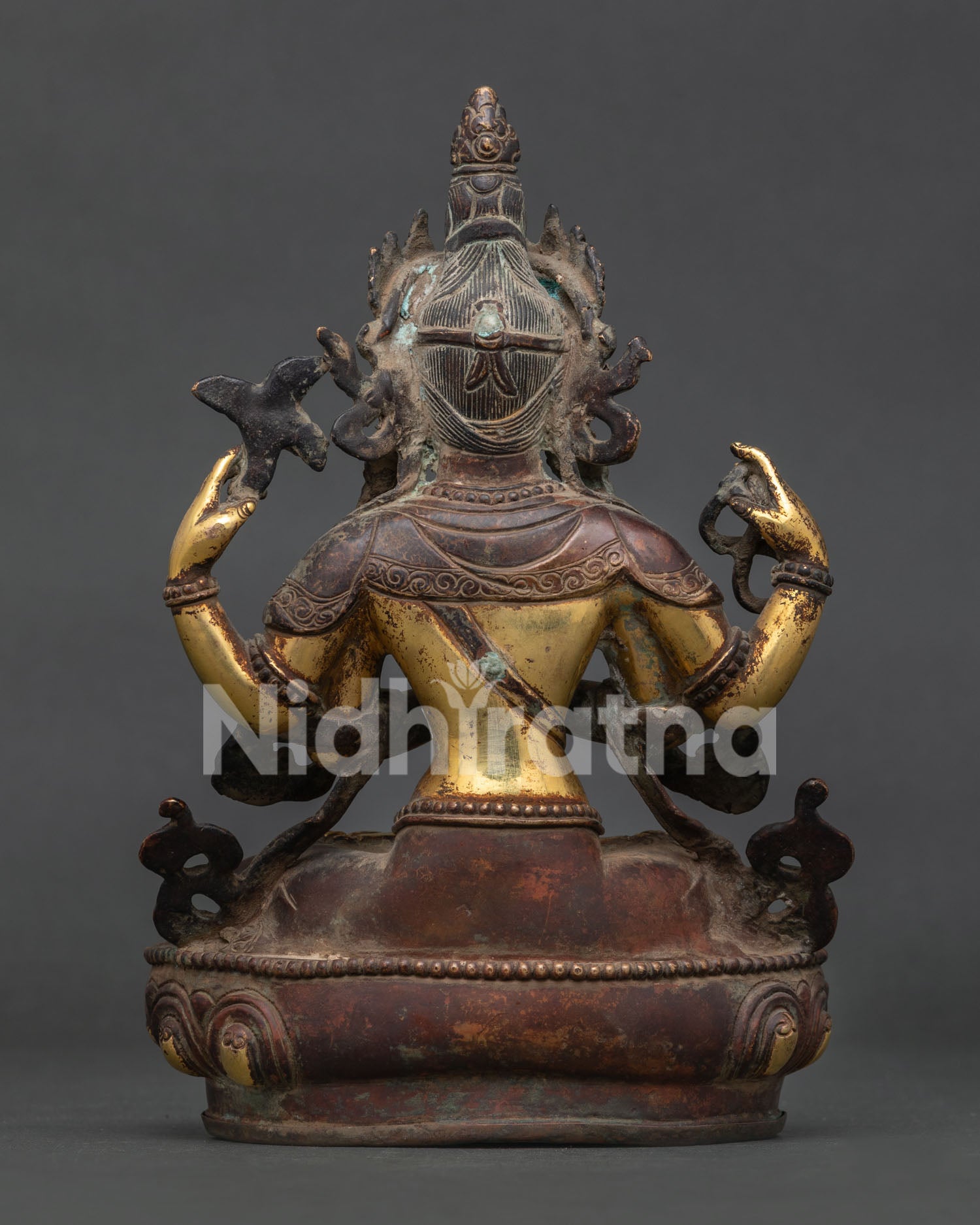 Chenrezig Statue handcrafted by Newari artisans from Patan Nepal using lost-wax casting.