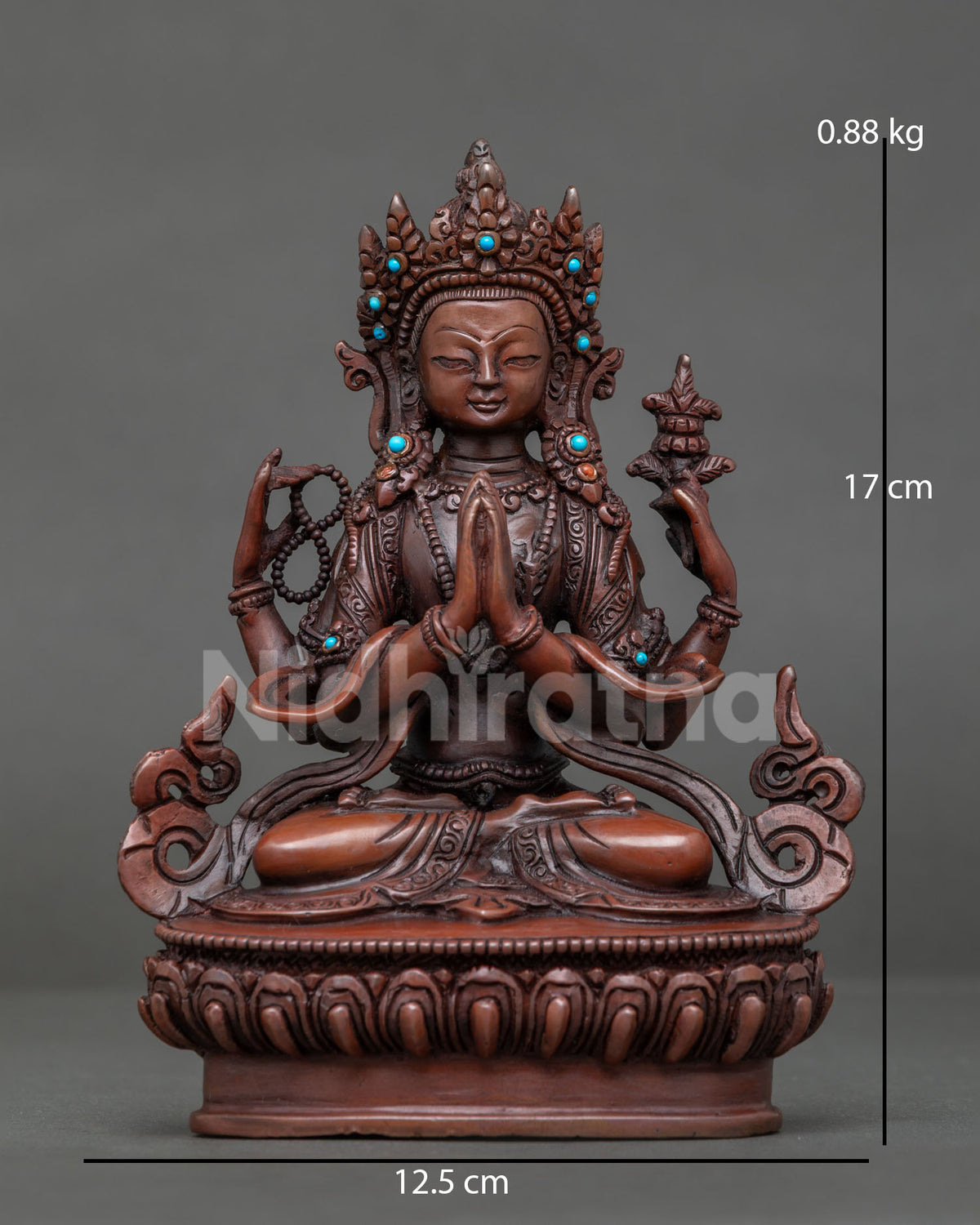 Chenrezig statue handcrafted by newari artist in patan nepal with copper finish.