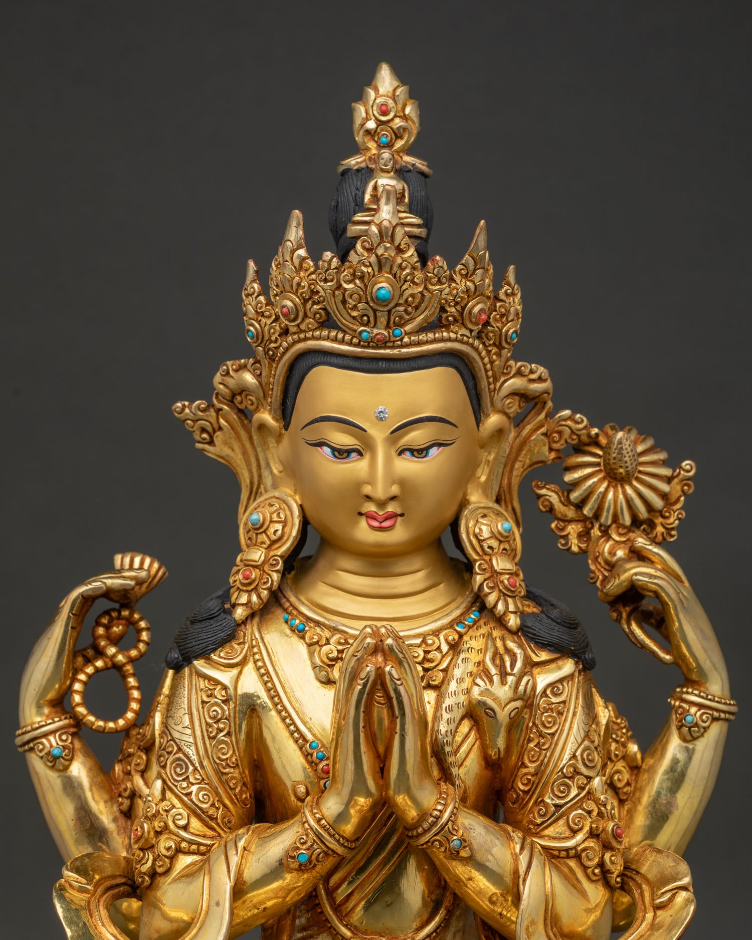 Chenrezig Statue Handmade Nepalese Buddhist Art Regular Close Up
