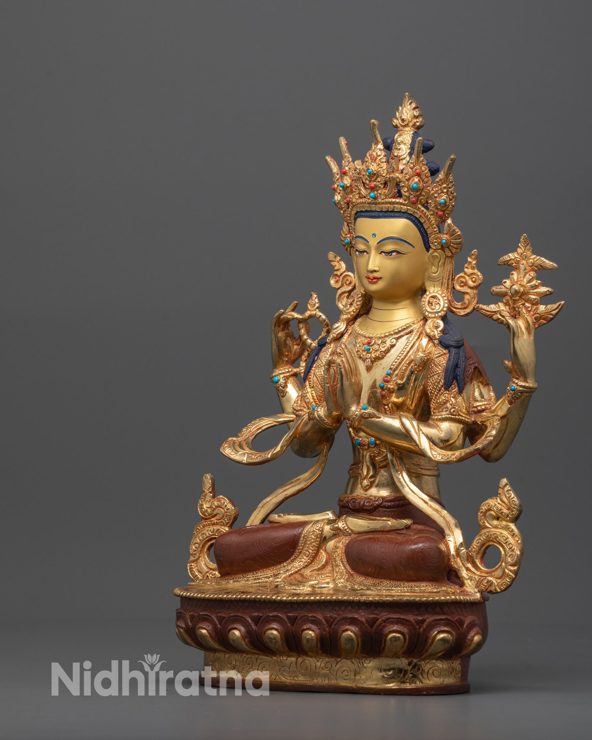 Handcrafted Chenrezig Statue | Tibetan Avalokiteshvara Bodhisattva Idol