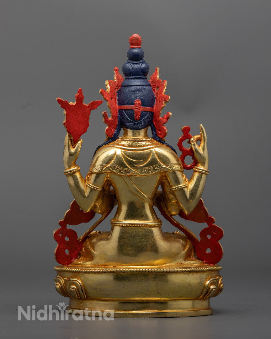 Tibetan Chenrezig Statue | Handcrafted 24K Gold Gilded Copper