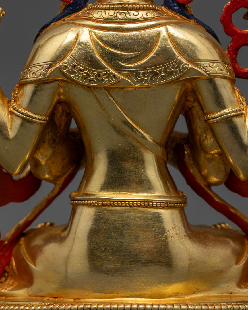 Tibetan Chenrezig Statue | Handcrafted 24K Gold Gilded Copper