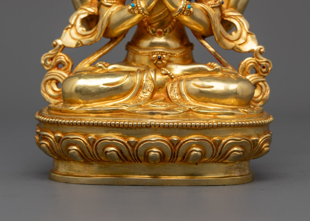 Tibetan Chenrezig Statue | Handcrafted 24K Gold Gilded Copper