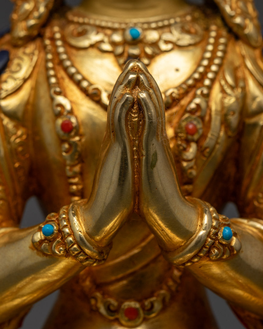 Tibetan Chenrezig Statue | Handcrafted 24K Gold Gilded Copper