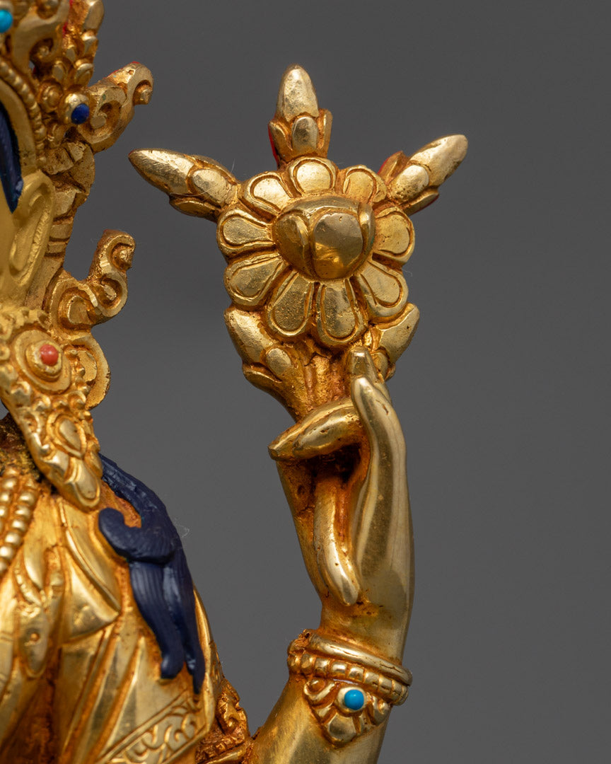 Tibetan Chenrezig Statue | Handcrafted 24K Gold Gilded Copper