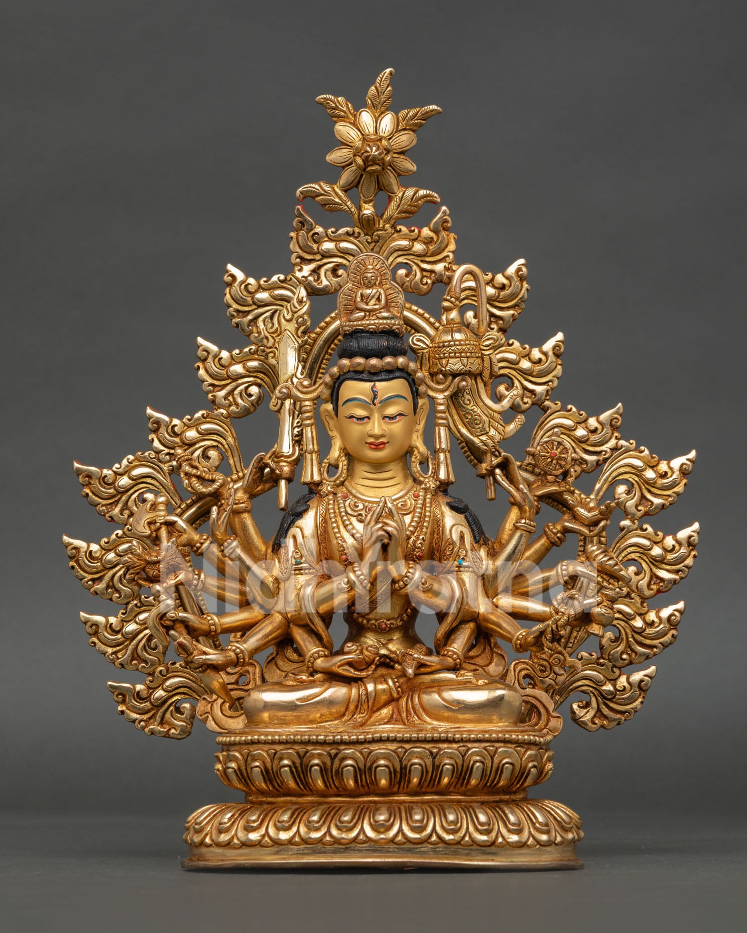 Chundi Bodhisattva statue with 24K gold fire gilding and eighteen arms handcrafted in Nepal