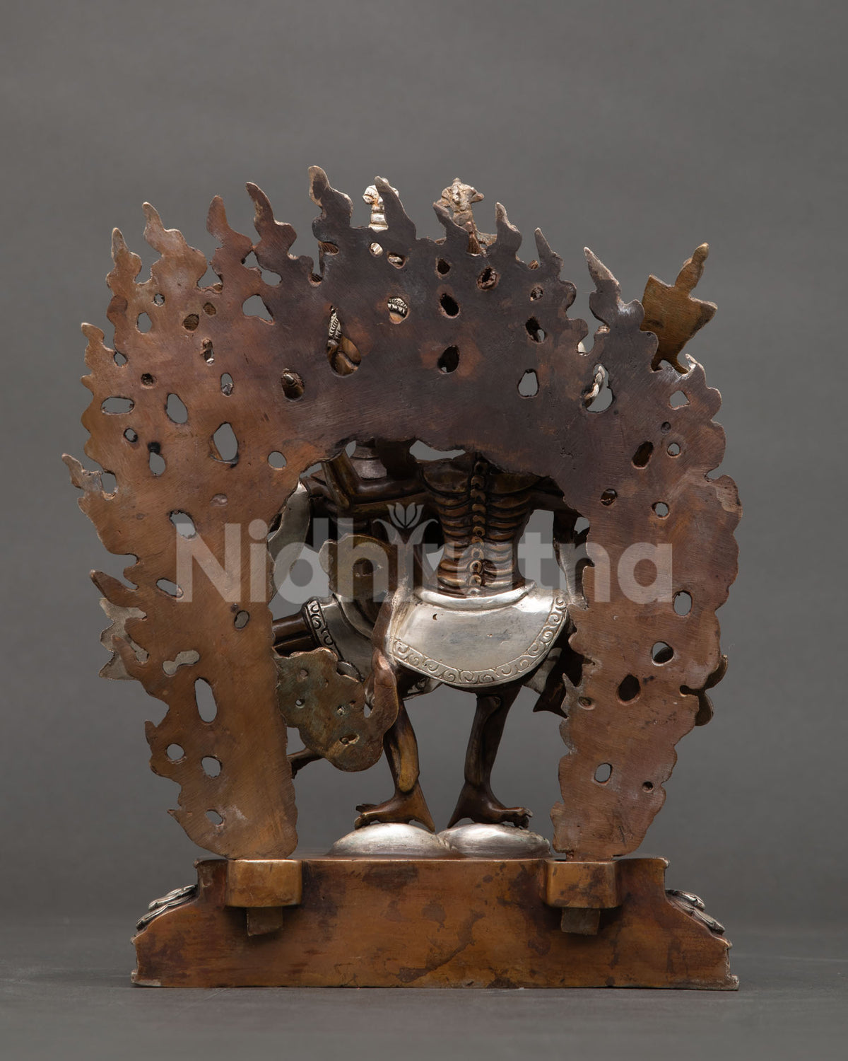 Citipati Statue back view silver plated copper craftsmanship.