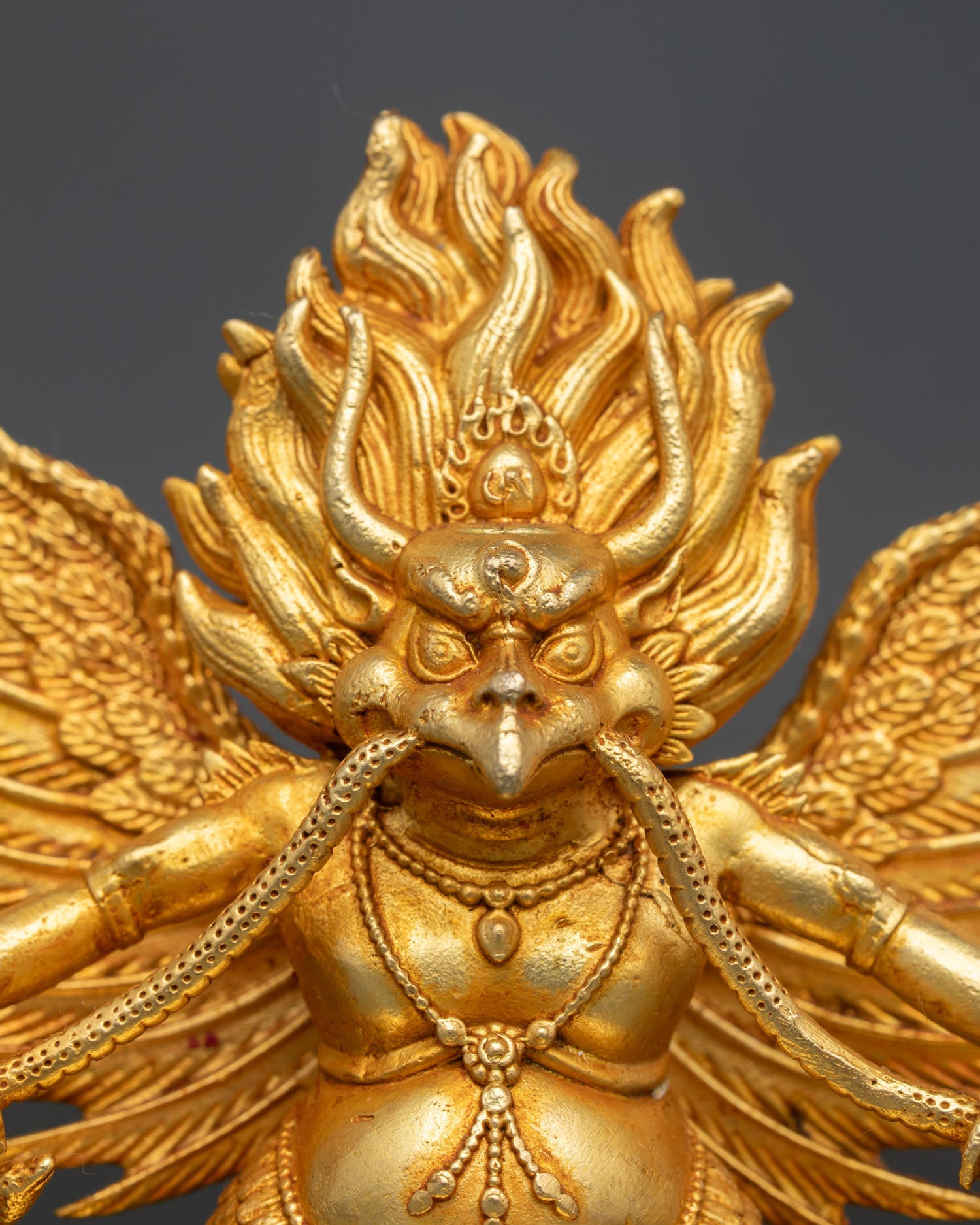 Close Up Of Garuda Statue Handcrafted Copper Lost Wax Buddhist Art Detail
