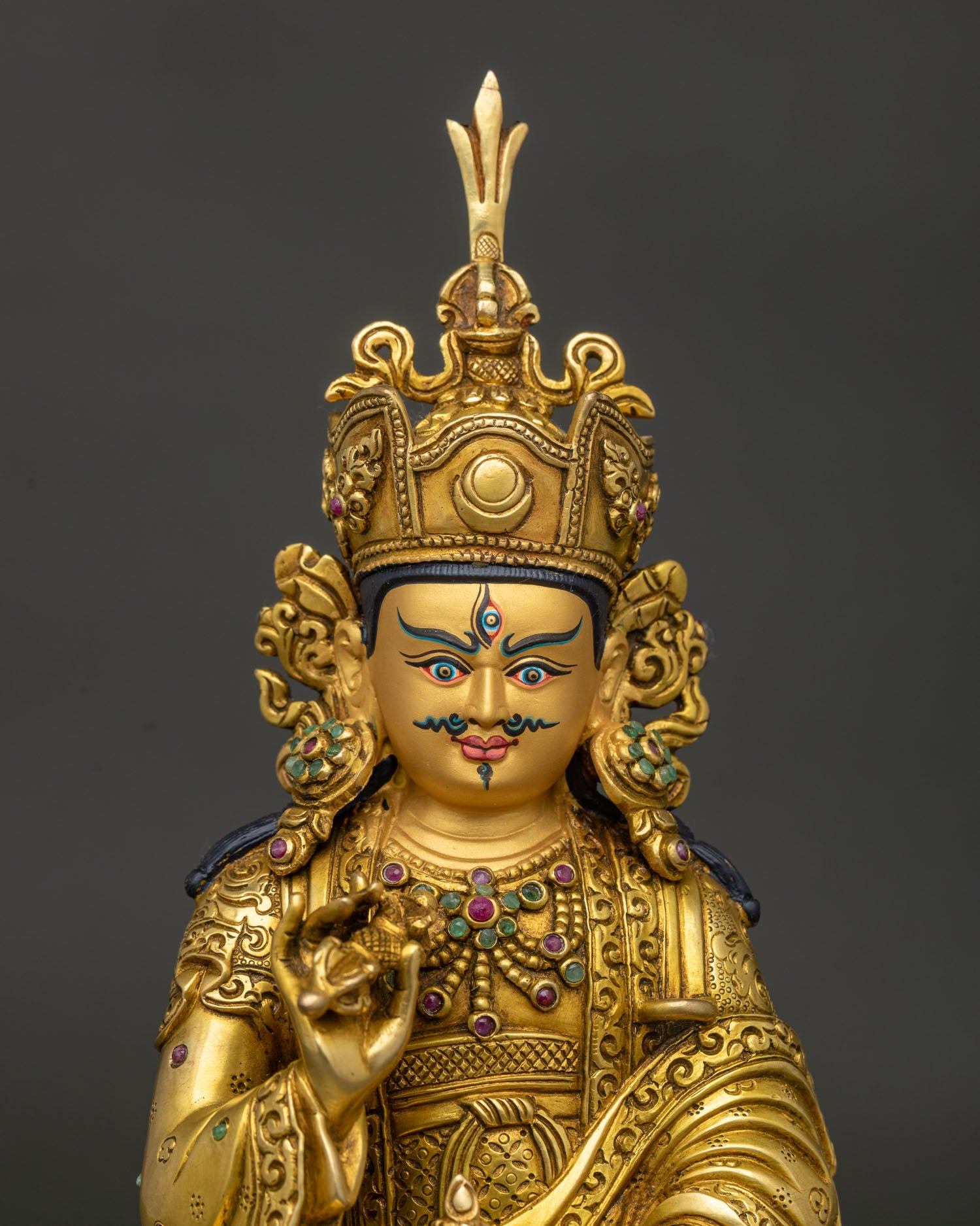 Regular Close Up of Handcrafted Tsokye Dorje Statue with Gold Fire Gilded Details