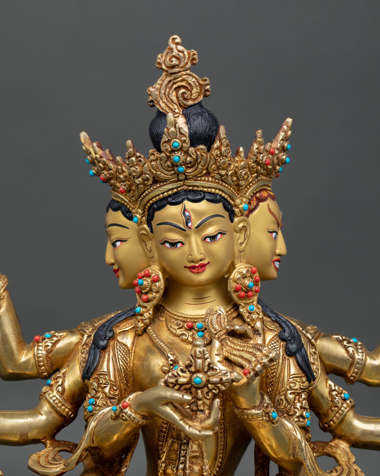 Close Up of Namgyalma Statue with Intricate Gold Gilded Details