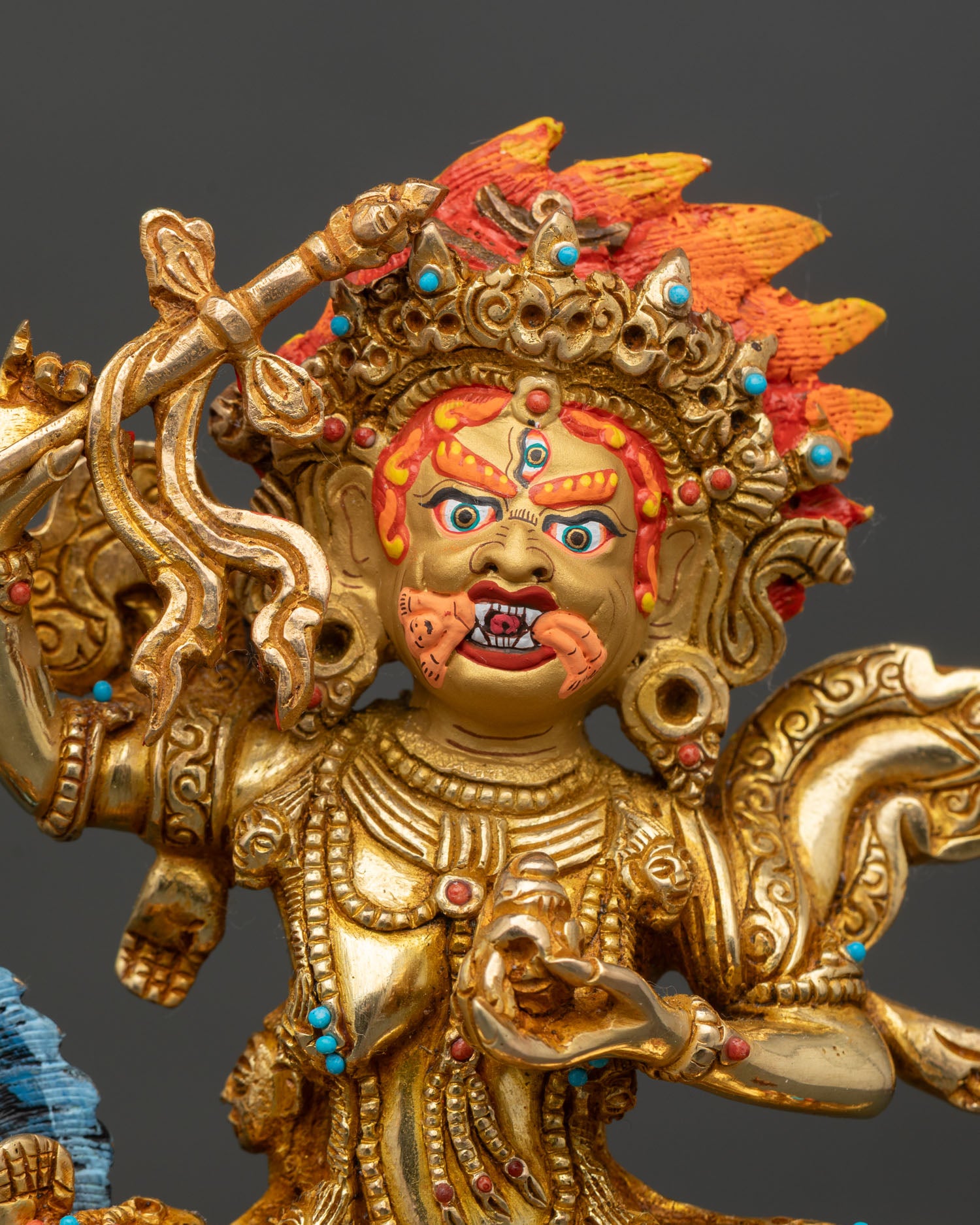 Close Up of Palden Lhamo Copper Statue with Semi Precious Stone Details